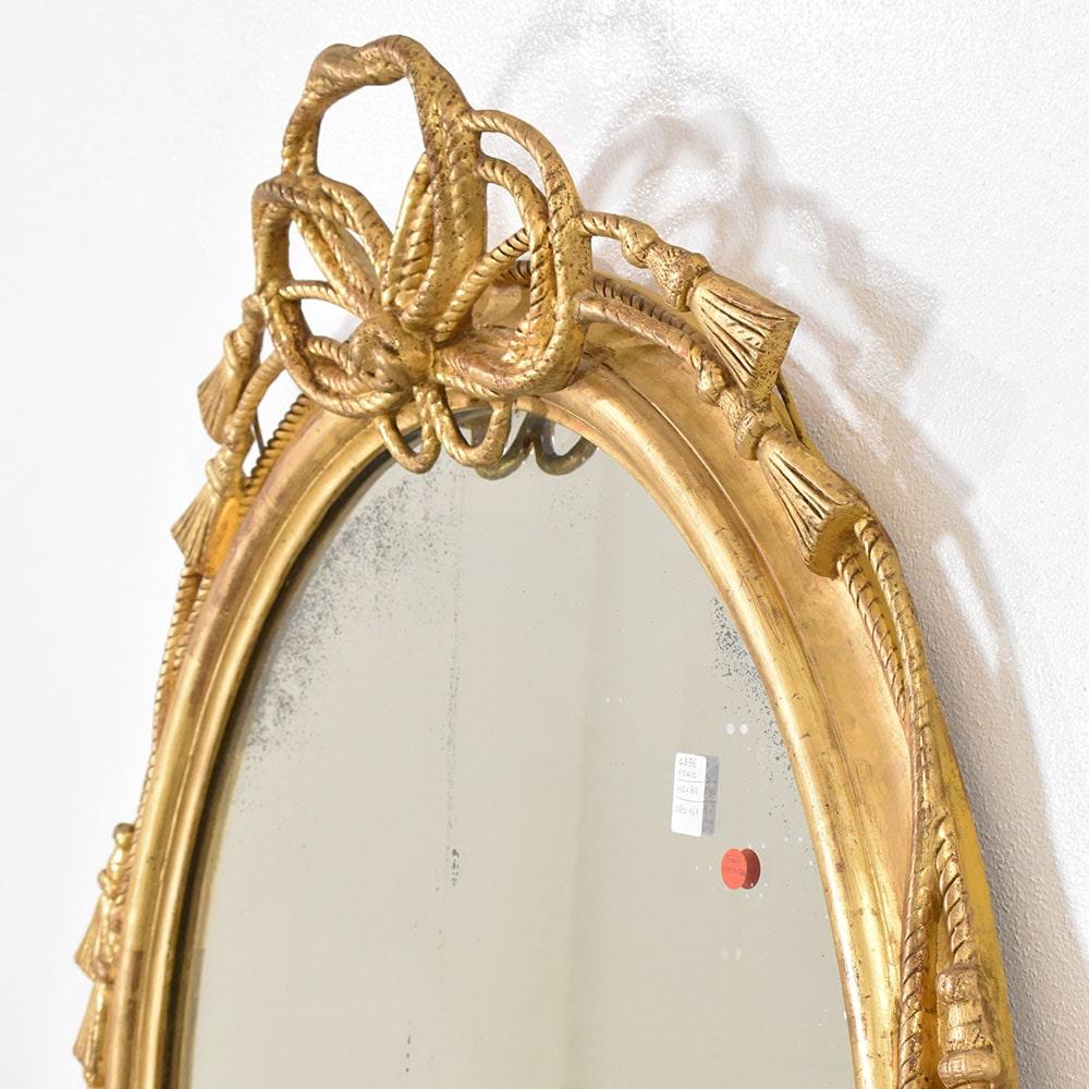 Antique Round Gold Mirror, Oval Wall Mirror, Love Knot, Gold Leaf Frame, XIX 1