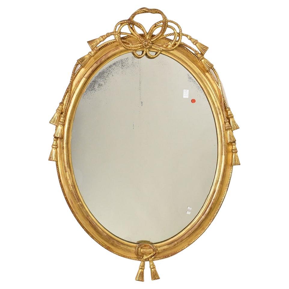 Antique Round Gold Mirror, Oval Wall Mirror, Love Knot, Gold Leaf Frame, XIX