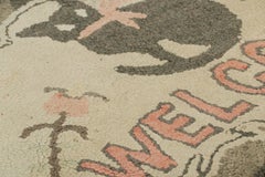 Antique Round Hooked Rug in Cream & Gray with Animal Pictorial  Rug & Kilim