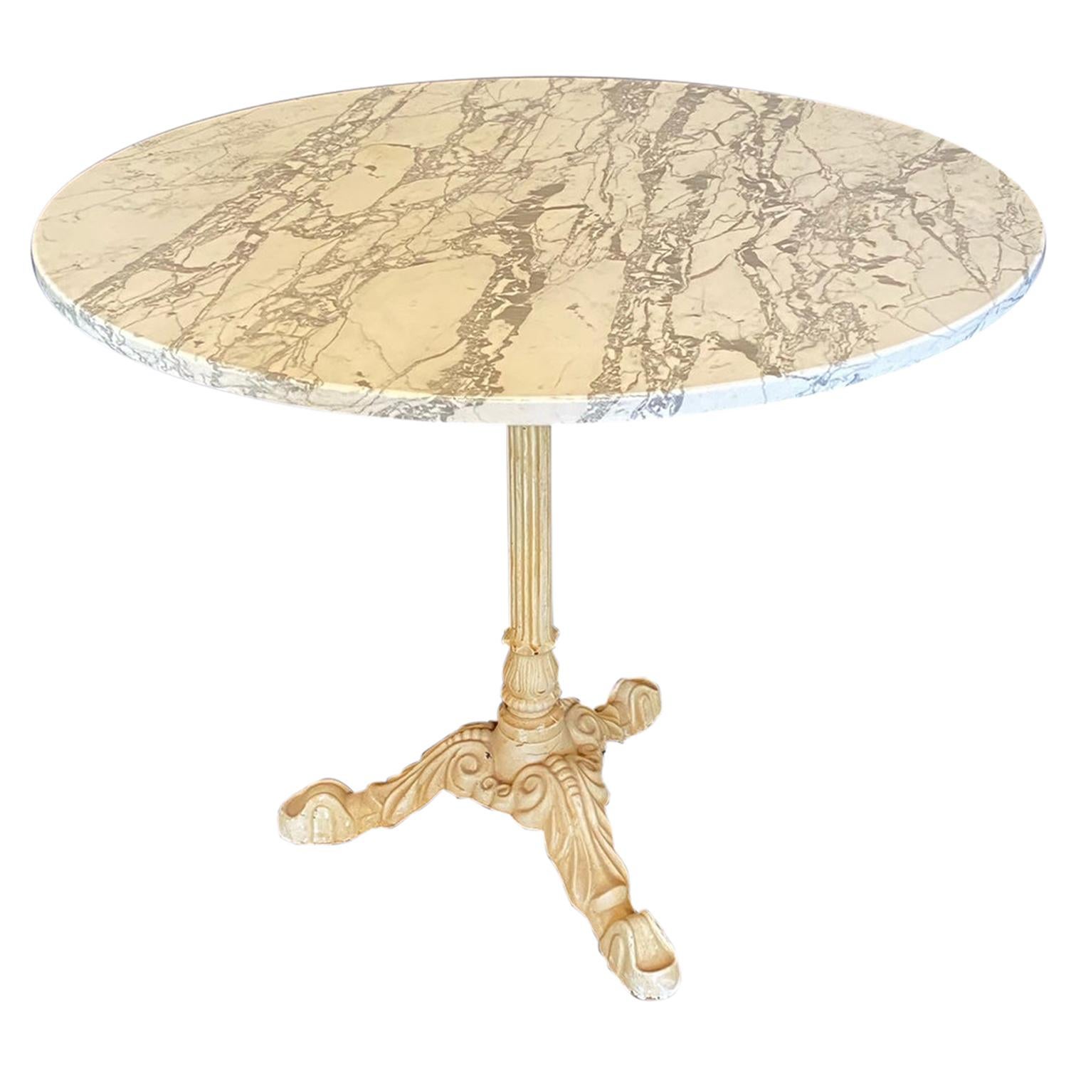Antique Round Marble French Cafe Bistro Dining Table