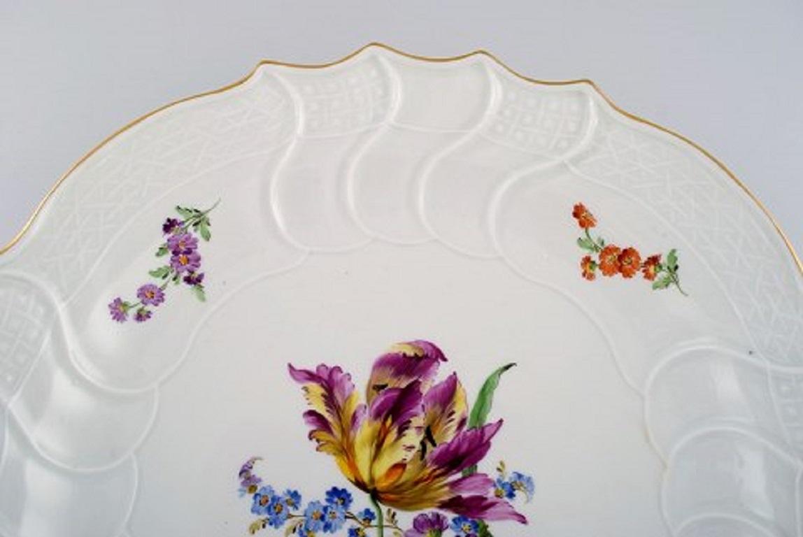 German Antique Round Meissen Dish in Hand Painted Porcelain with Floral Motifs