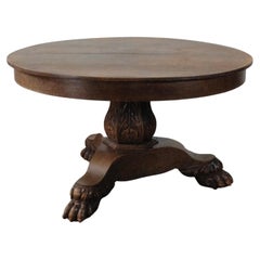 Vintage Round Oak Claw Foot Pedestal Dining Table