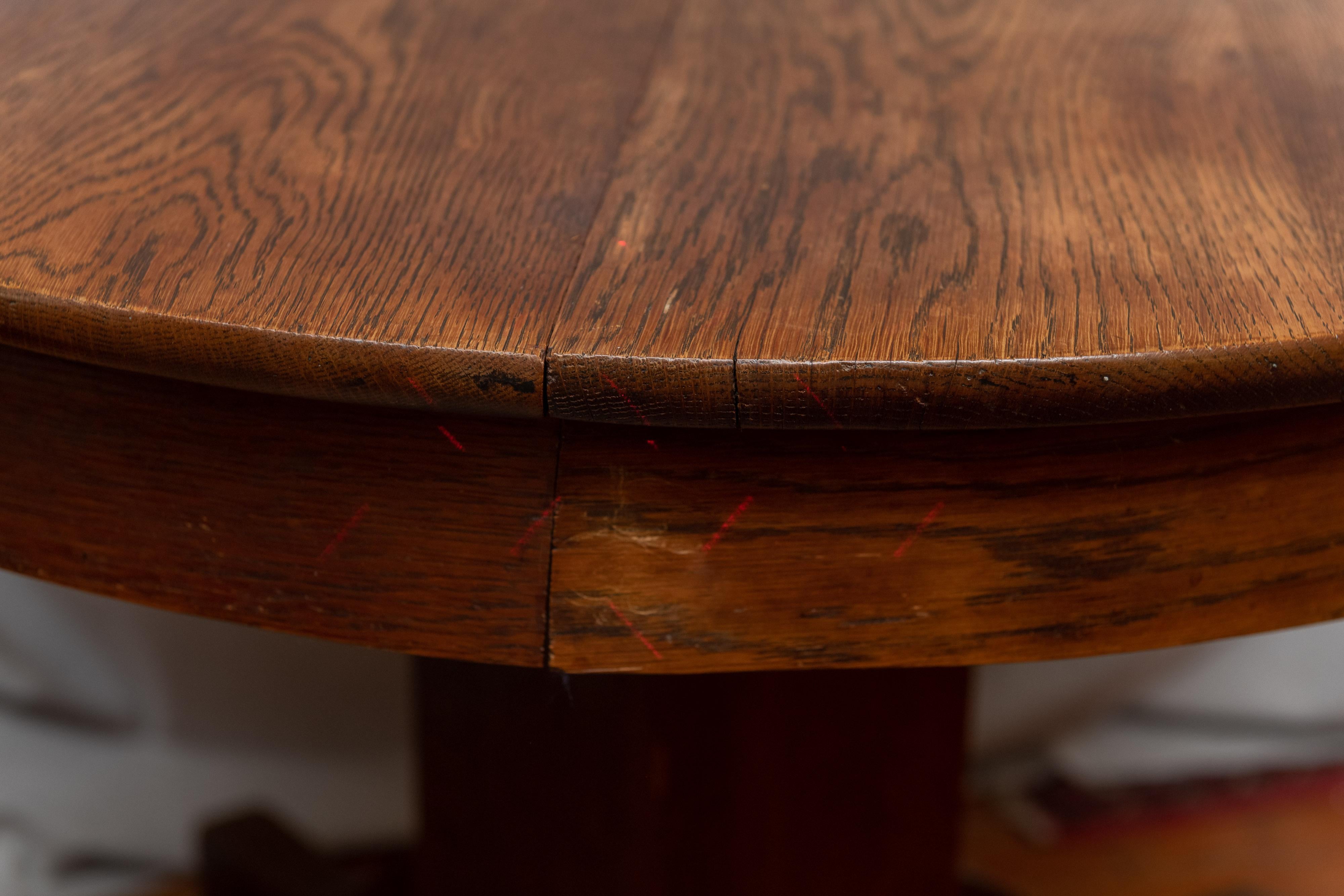 Hand-Crafted Antique Round Oak Pedestal Table in the Smallest Diameter Made, circa 1910