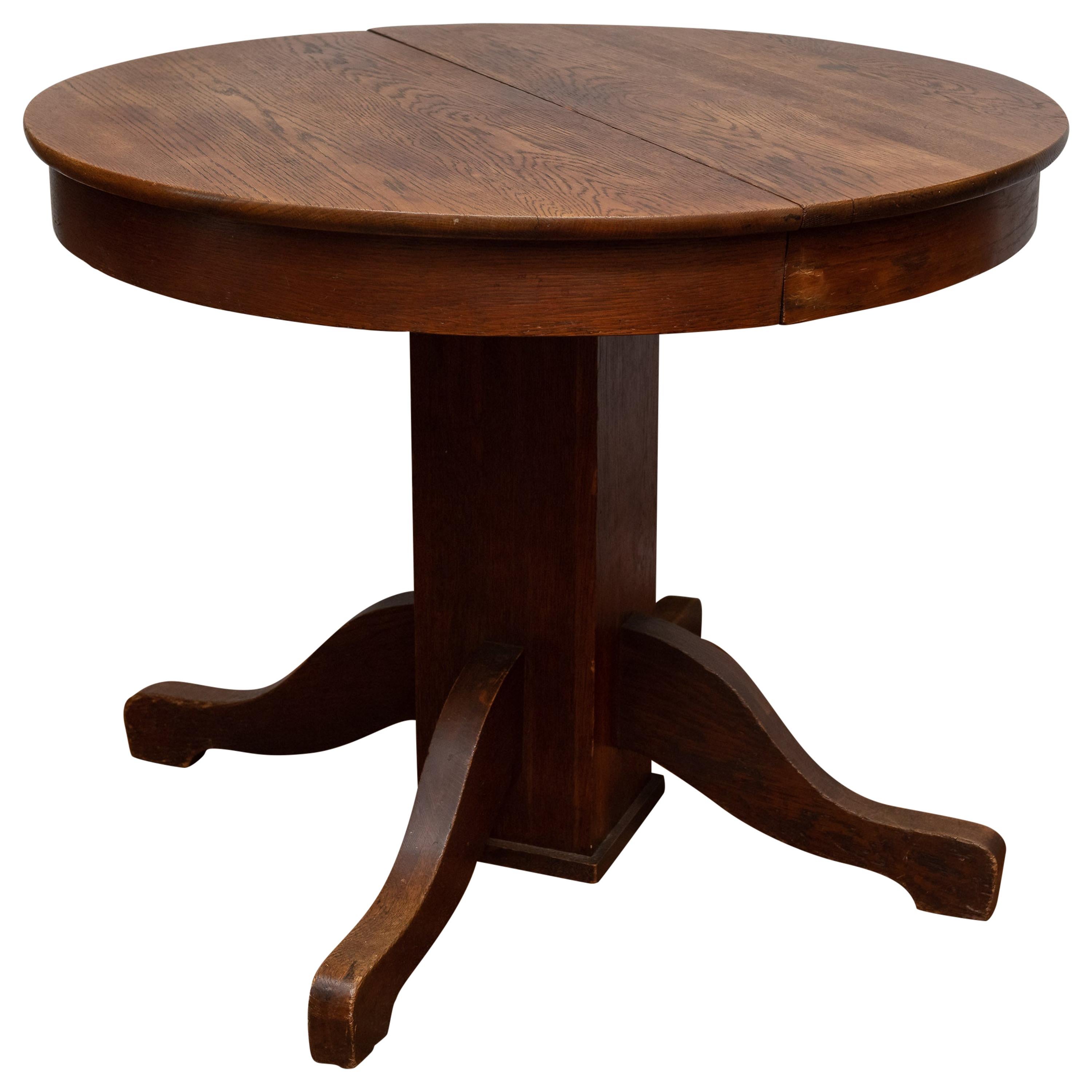 Antique Round Oak Pedestal Table in the Smallest Diameter Made, circa 1910