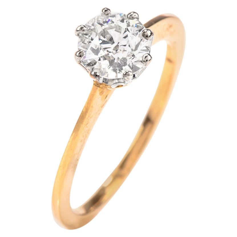 Antique Round Old European Diamond Solitaire Gold Engagement Ring