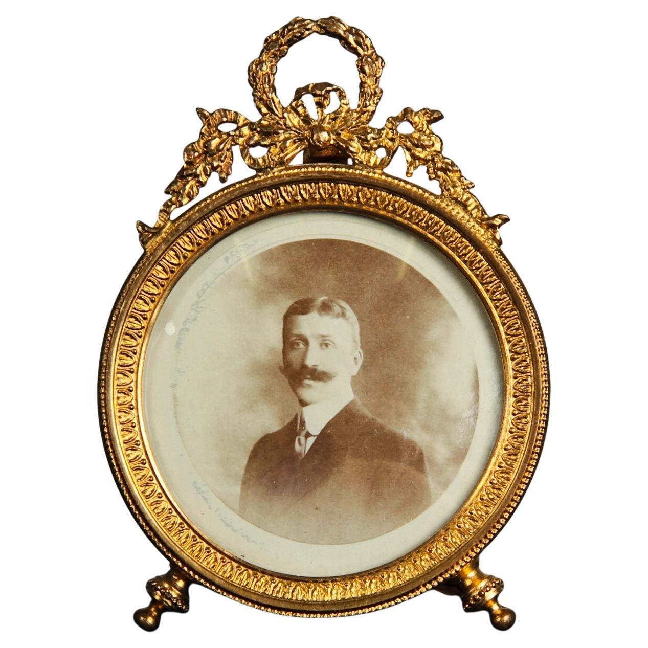 Antiker runder Bilderrahmen, Fotorahmen, Frankreich, um 1880, 4 x 4 cm