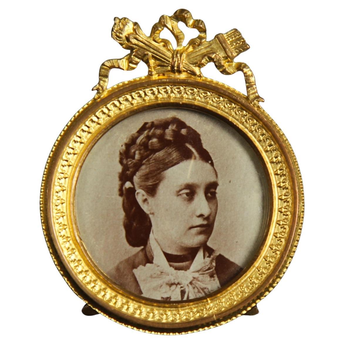 Antiker runder Bilderrahmen, Fotorahmen, Frankreich, um 1880, 4 x 4 cm