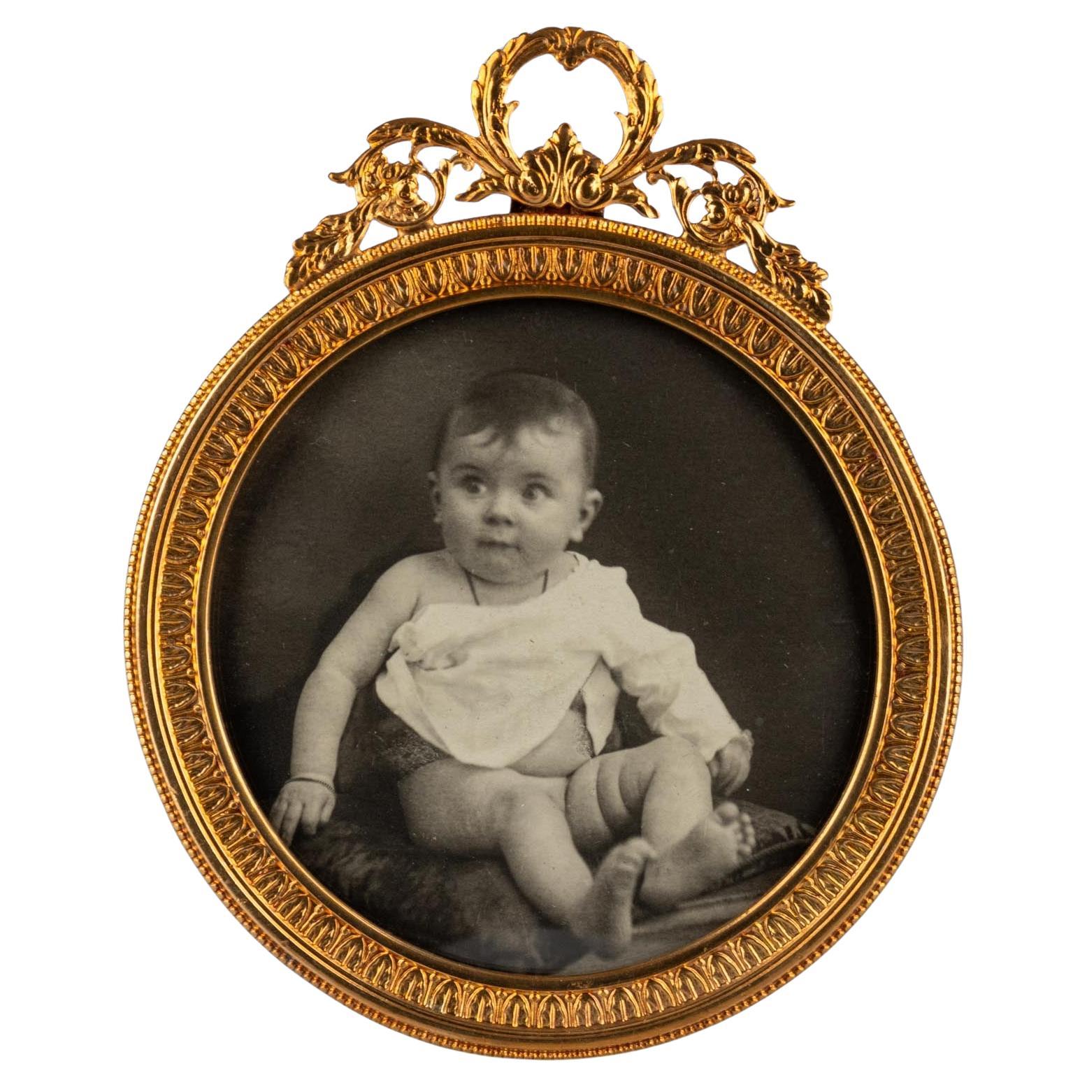 Marco redondo antiguo, Marco de fotos, Francia, Circa 1880, 6 x 6 cm