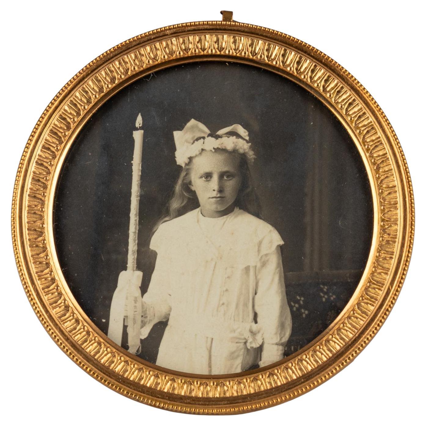 Marco redondo antiguo, Marco de fotos, Francia, Circa 1880, 6 x 6 cm