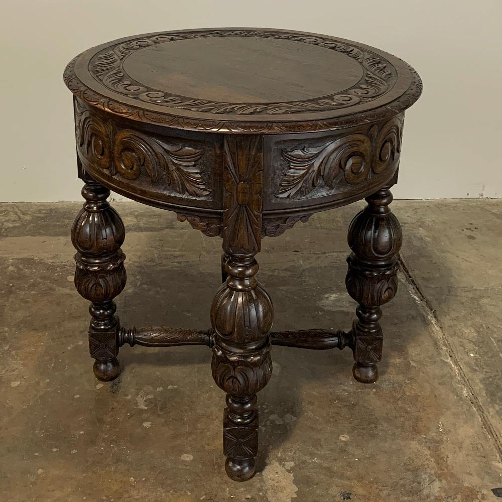 French Antique Round Renaissance End Table