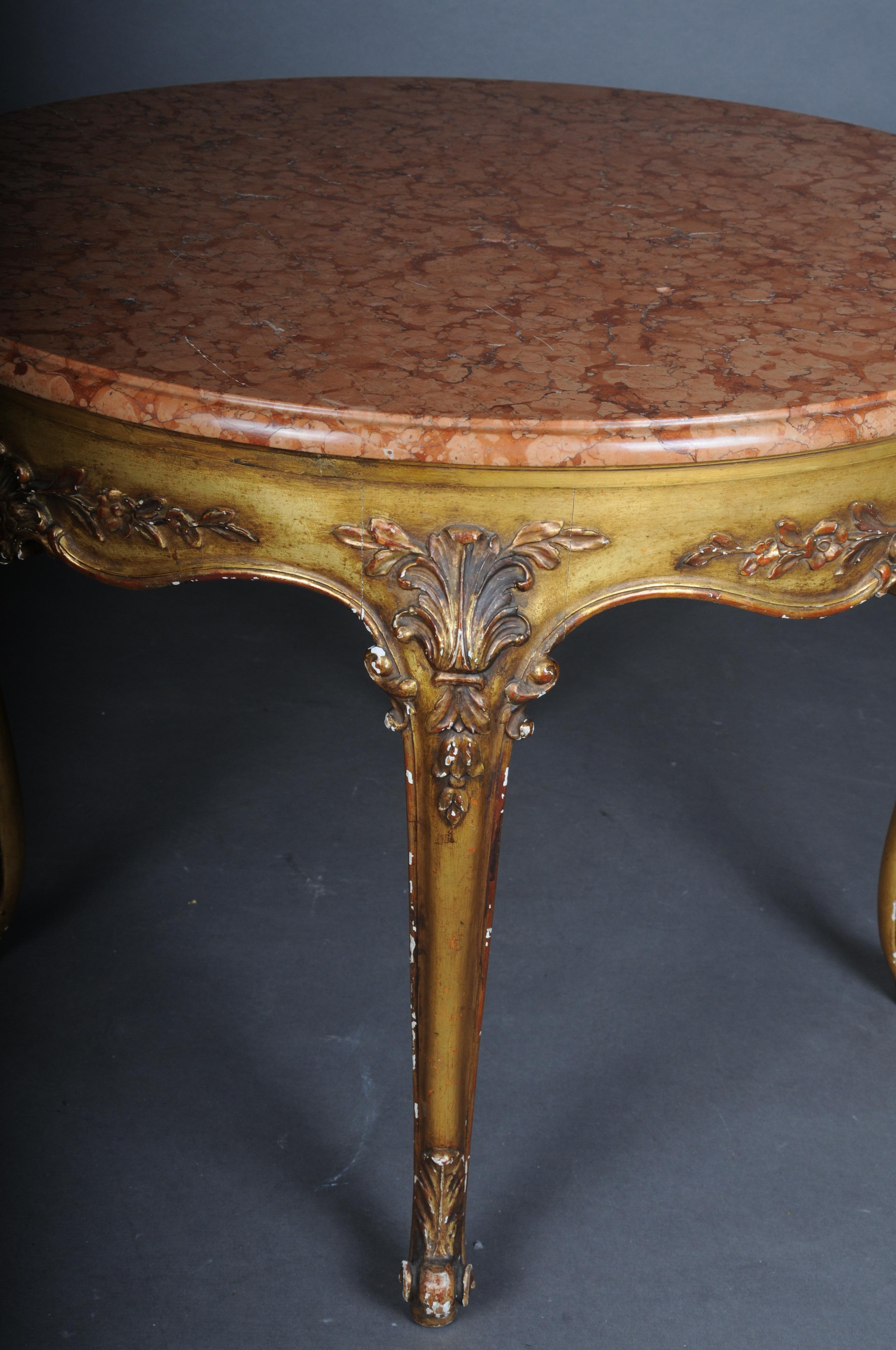Antique round salon/coffee table, Louis XV circa 1900. Gold with marble top For Sale 8