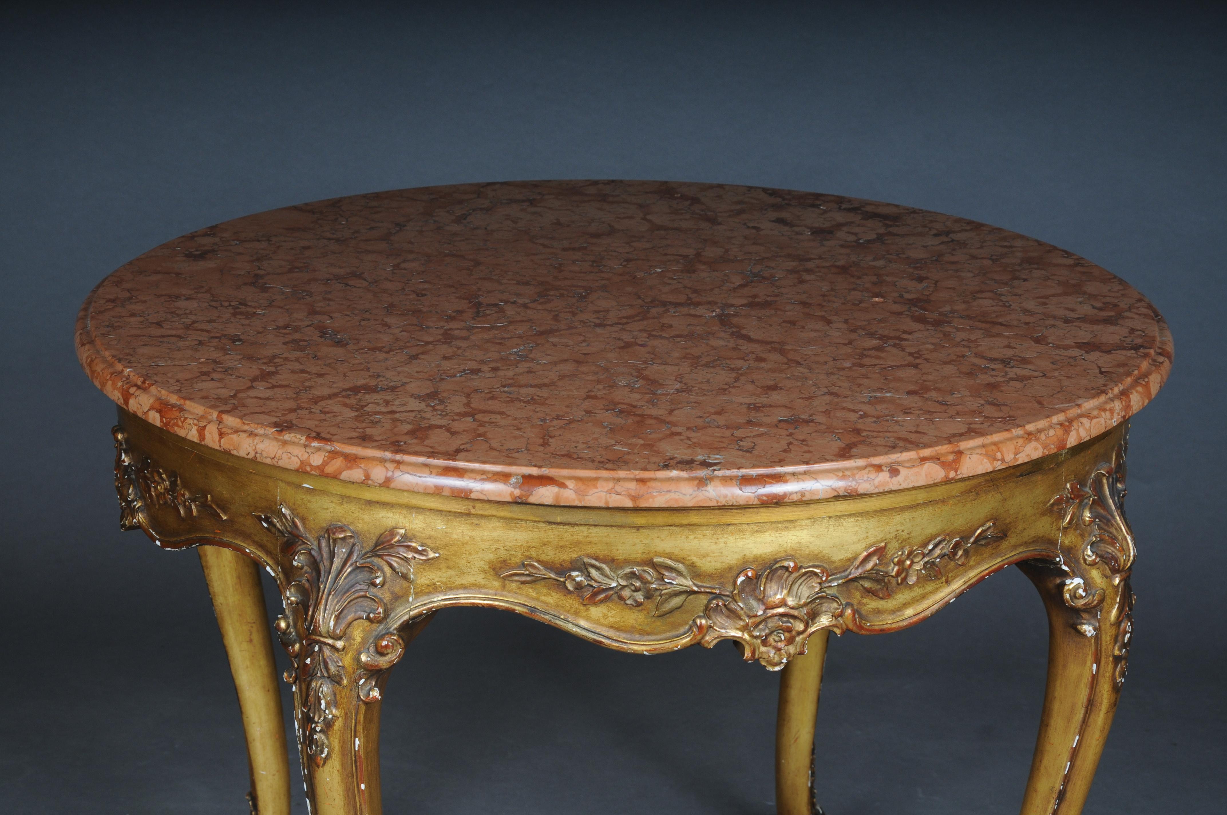 20th Century Antique round salon/coffee table, Louis XV circa 1900. Gold with marble top For Sale