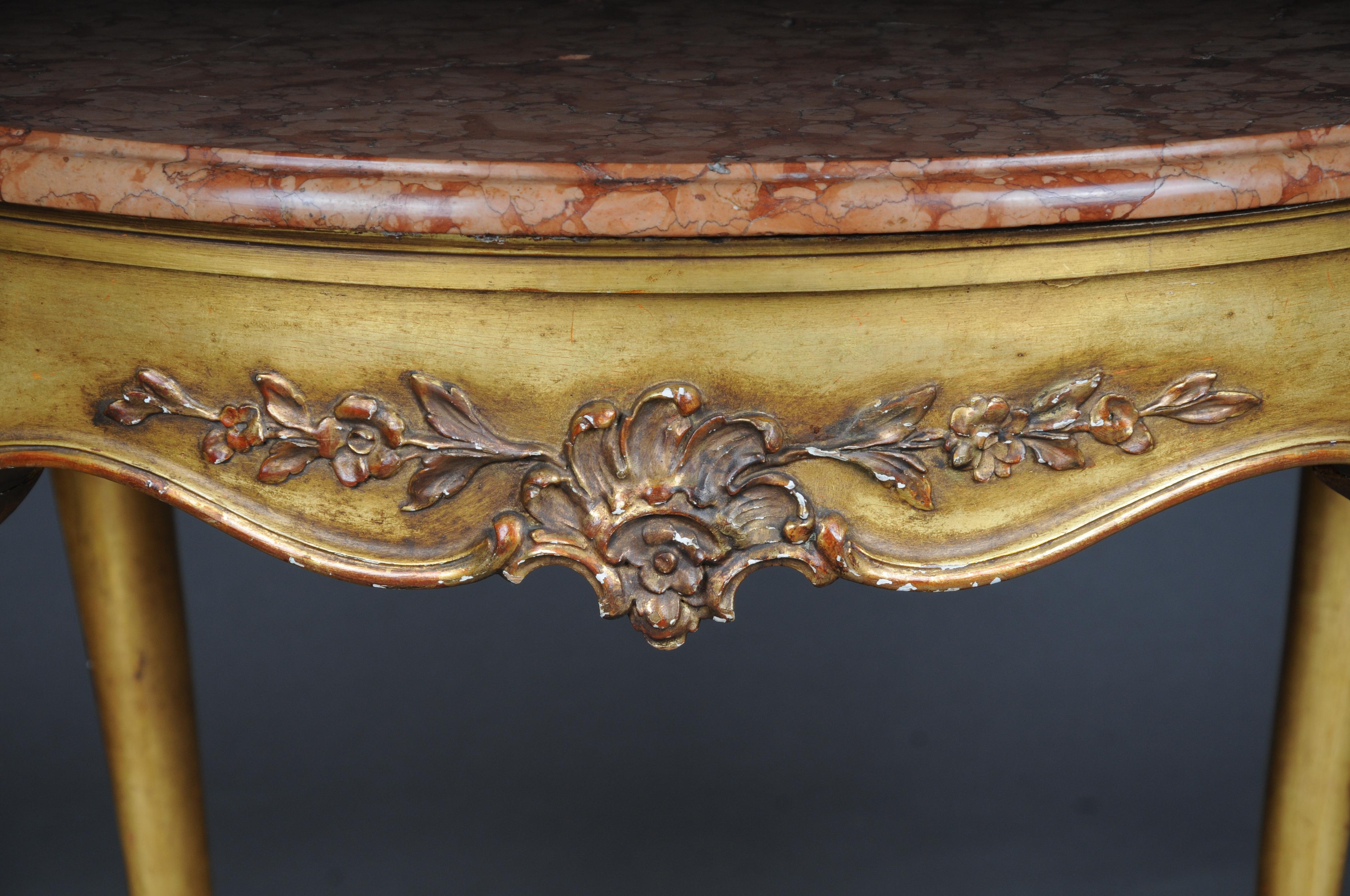 Marble Antique round salon/coffee table, Louis XV circa 1900. Gold with marble top For Sale