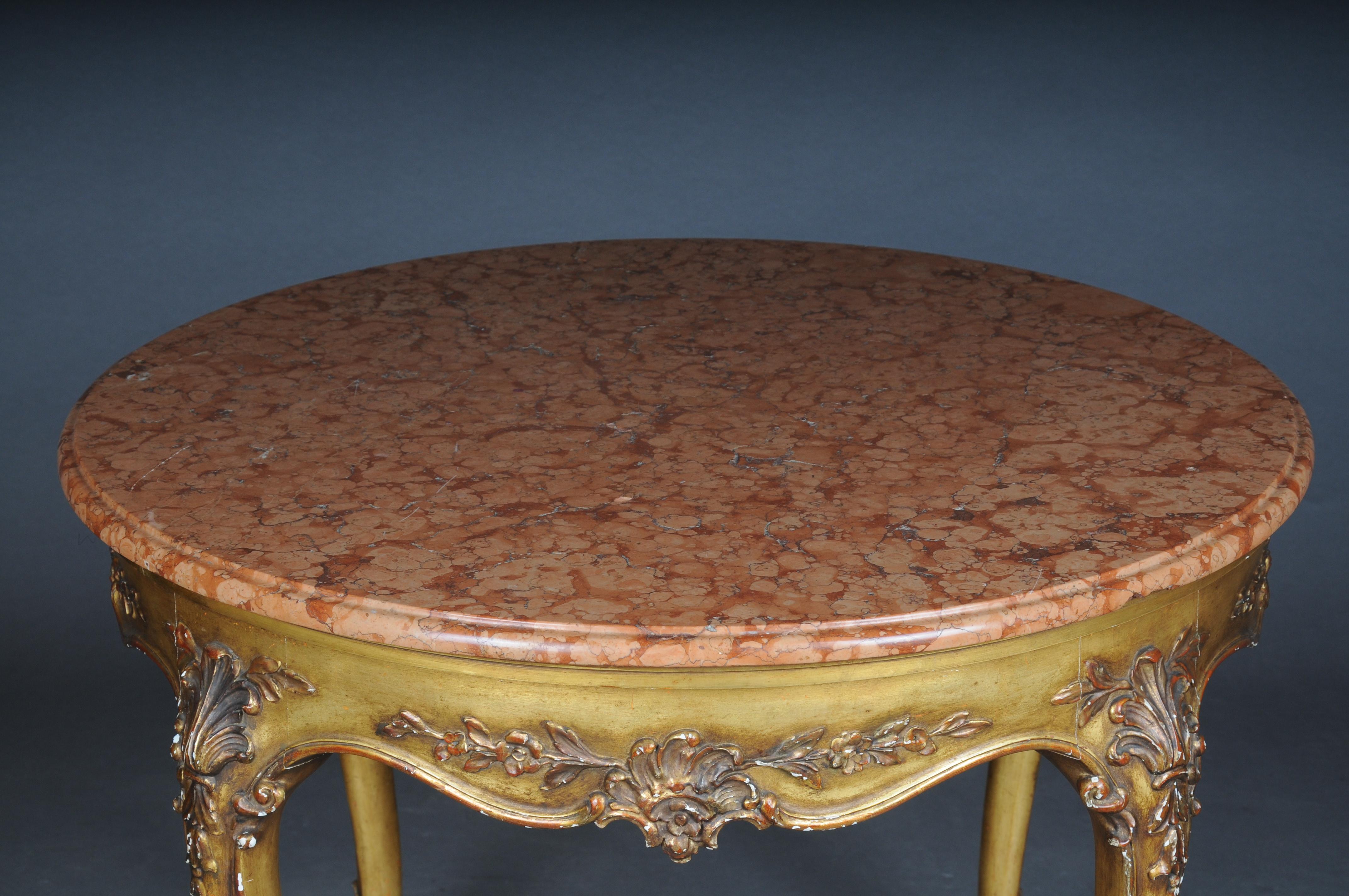 Antique round salon/coffee table, Louis XV circa 1900. Gold with marble top For Sale 1