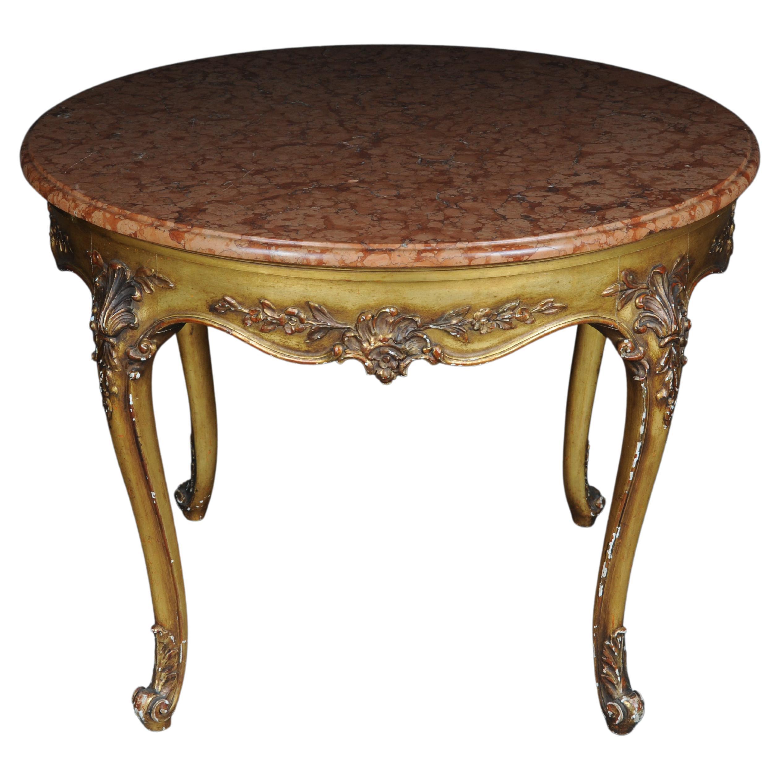 Antique round salon/coffee table, Louis XV circa 1900. Gold with marble top