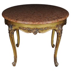 Antique round salon/coffee table, Louis XV circa 1900. Gold with marble top