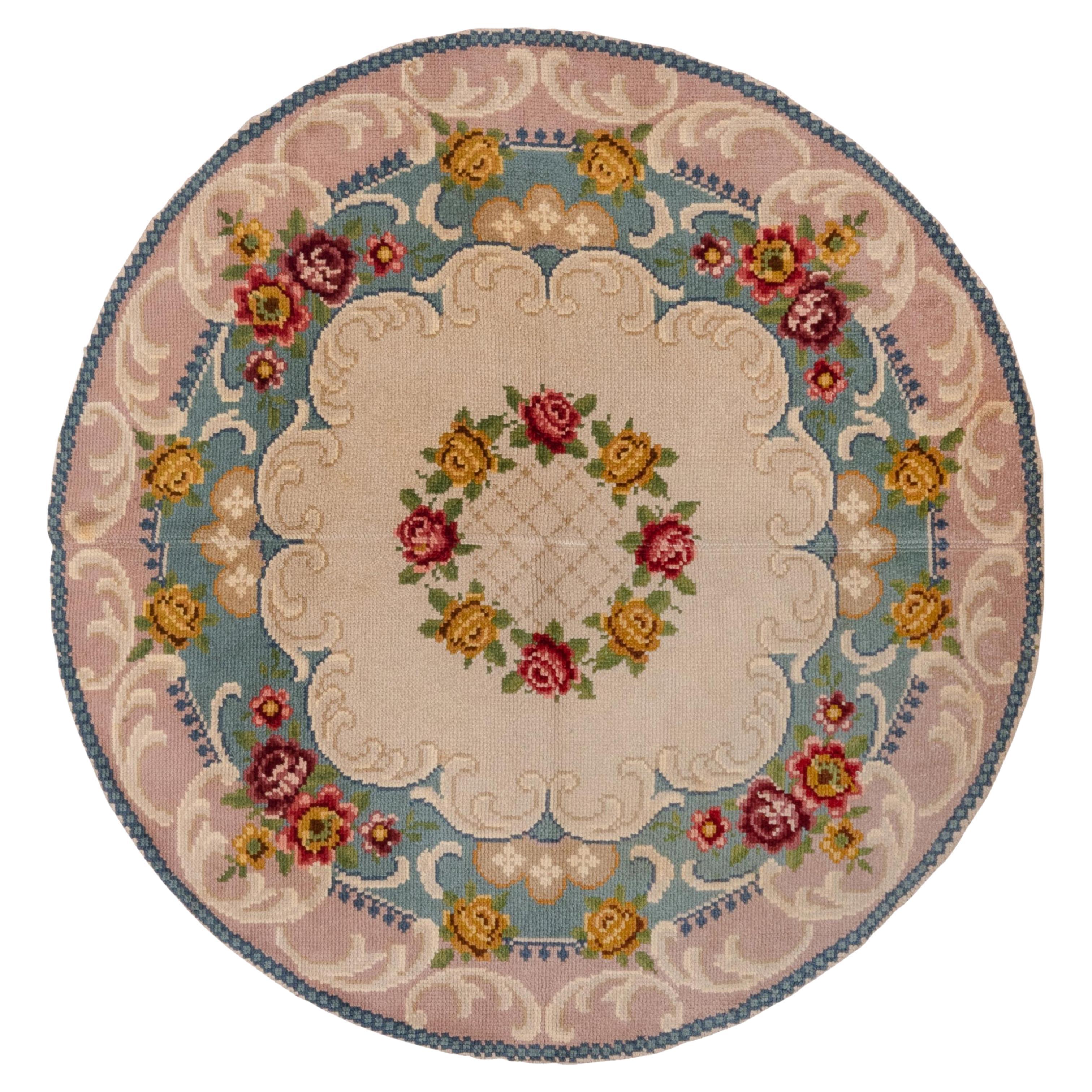 Antique Round Savonnerie Carpet, circa 1930s For Sale