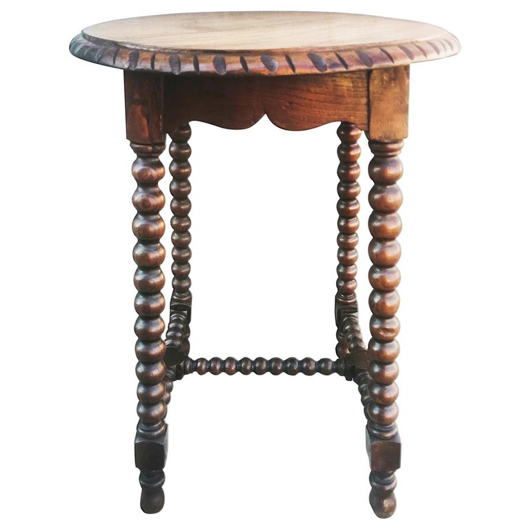 Antique Round Side Table Bobbin Turned, Vintage Round Side Table