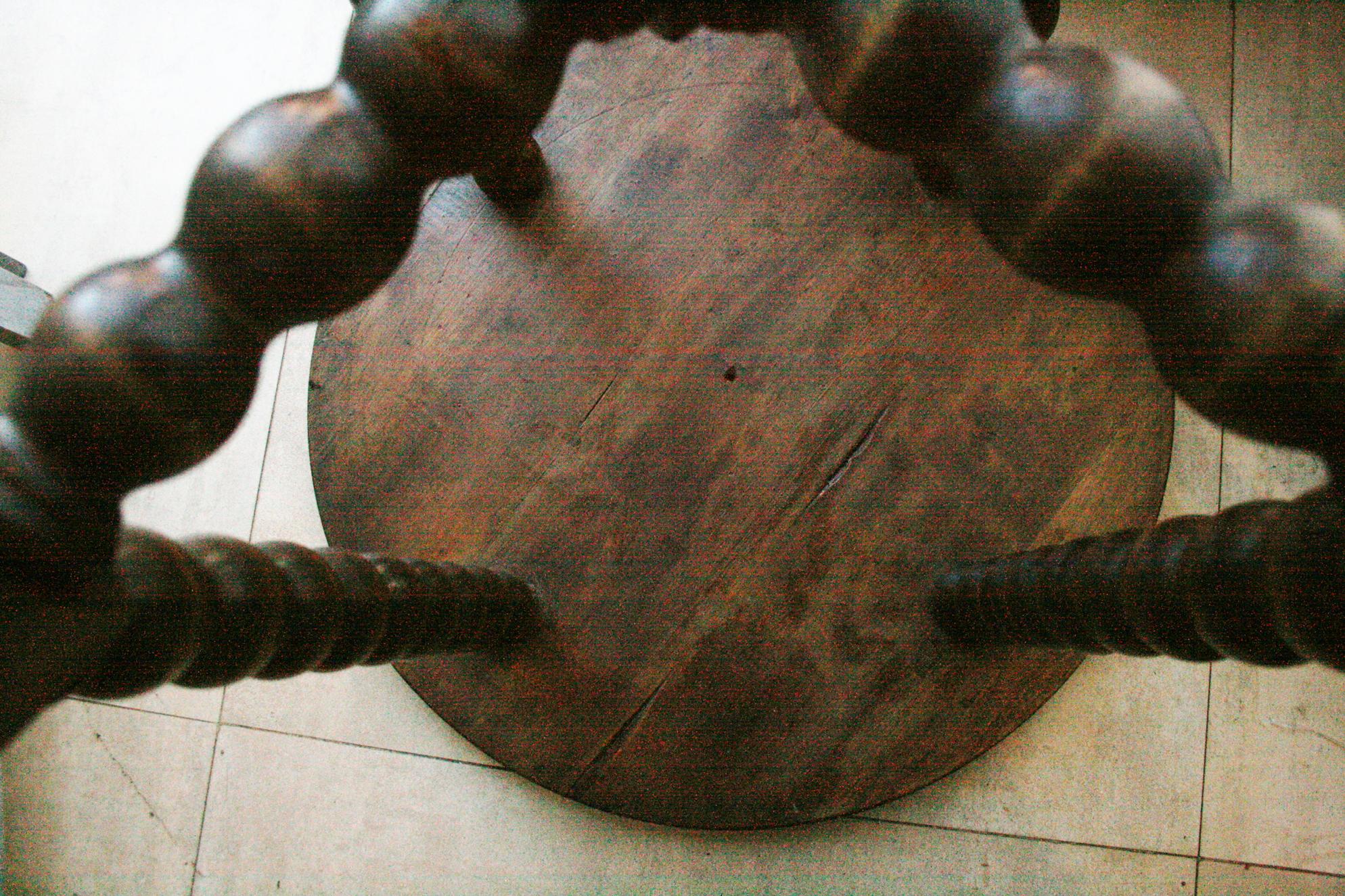 Antique Round Side Table from the 19th Century Wood with Turned Legs 3