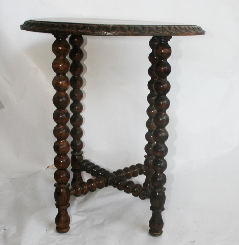Antique Round Side Table from the 19th Century Wood with Turned Legs at