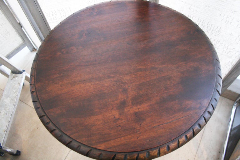 Antique Round Side Table from the 19th Century Wood with Turned Legs at