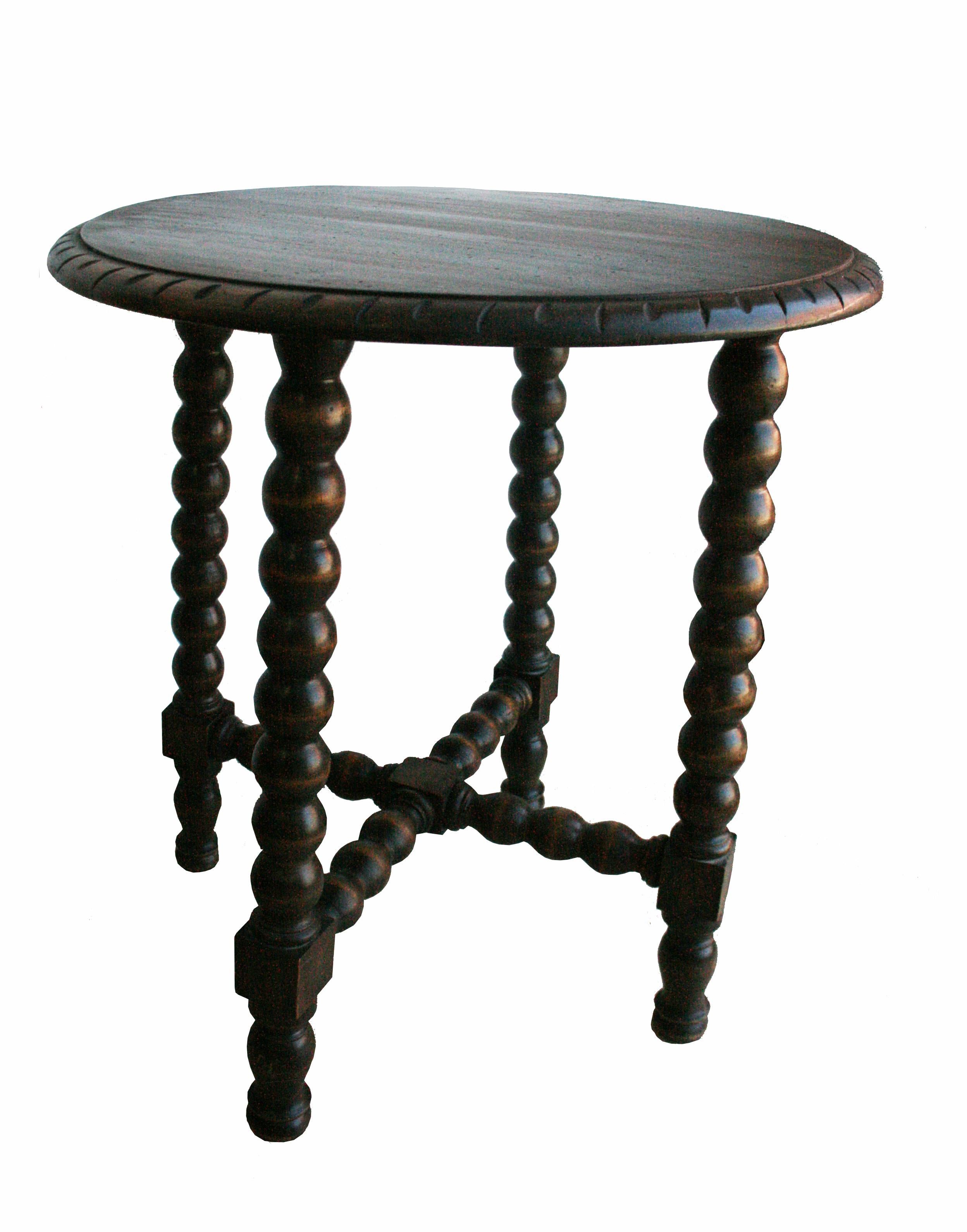 Antique Round Side Table from the 19th Century Wood with Turned Legs 1