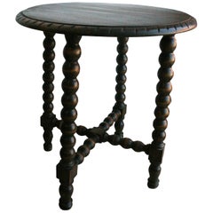Antique Round Side Table from the 19th Century Wood with Turned Legs