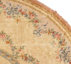 Antique Round Beige Floral Spanish Savonnerie Rug, circa 1940s