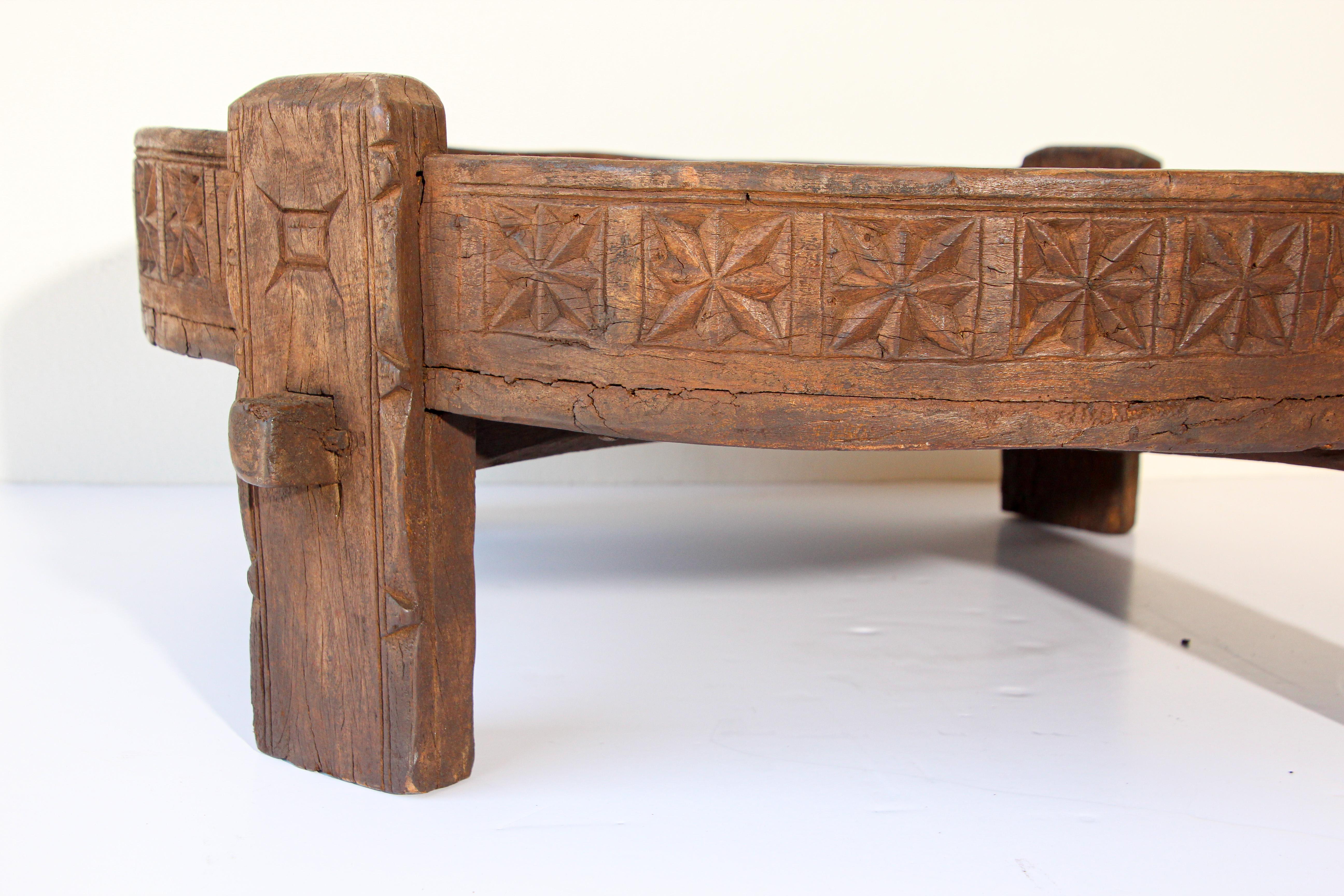 Mid-20th Century Antique Round Tribal Grinder Low Table