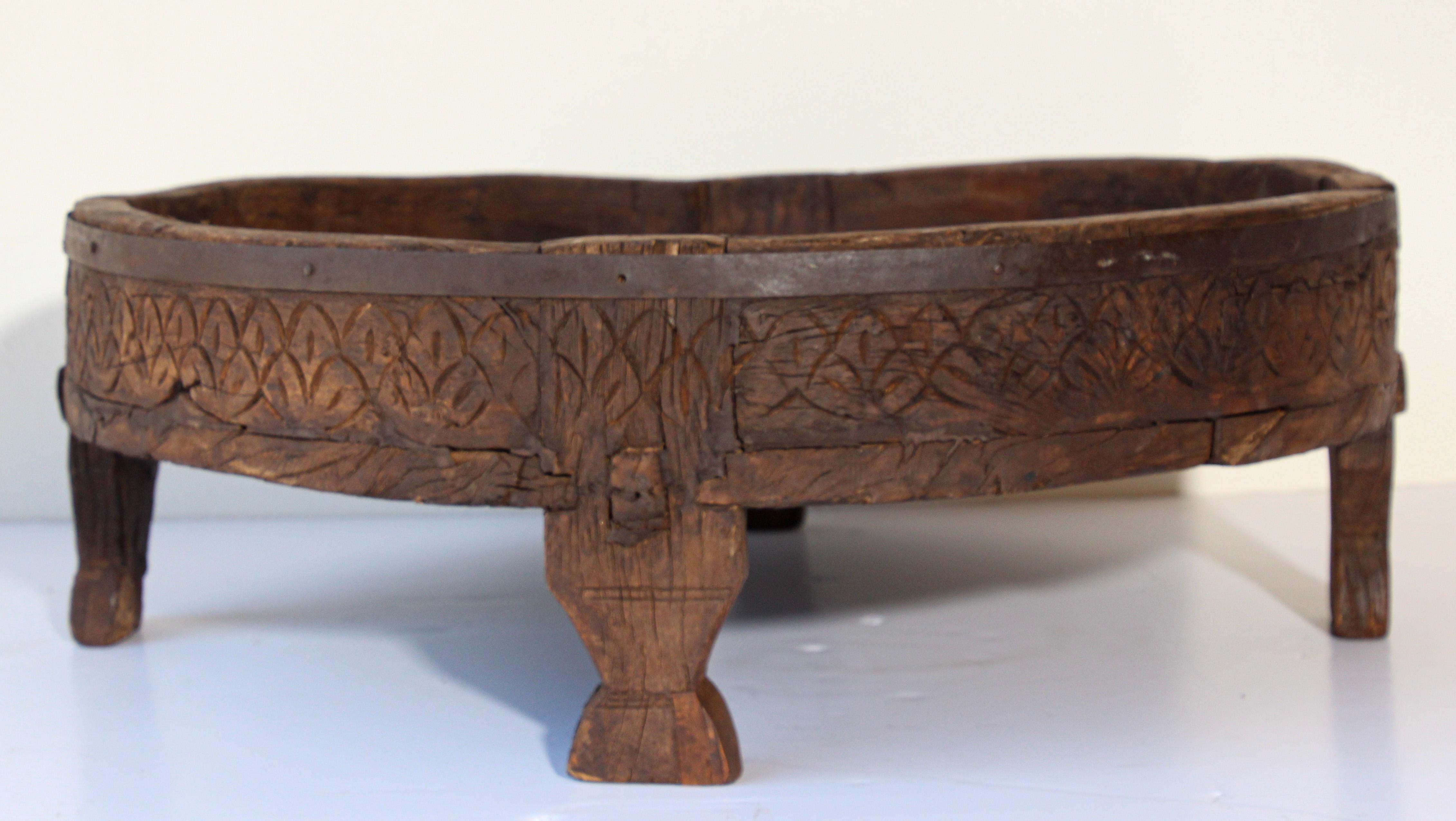 Antique Round Tribal Low Teak Table In Distressed Condition In North Hollywood, CA