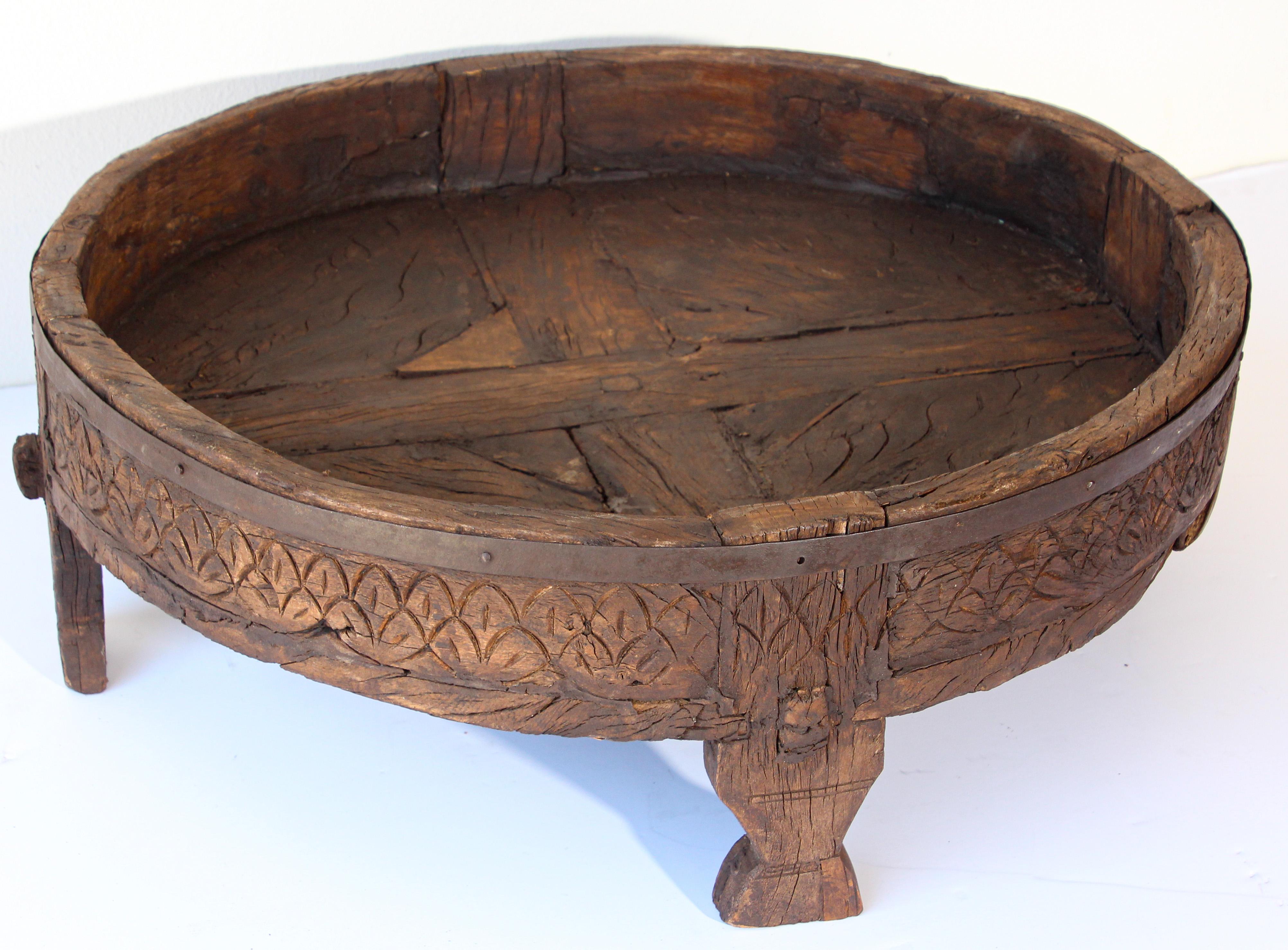 Mid-20th Century Antique Round Tribal Low Teak Table