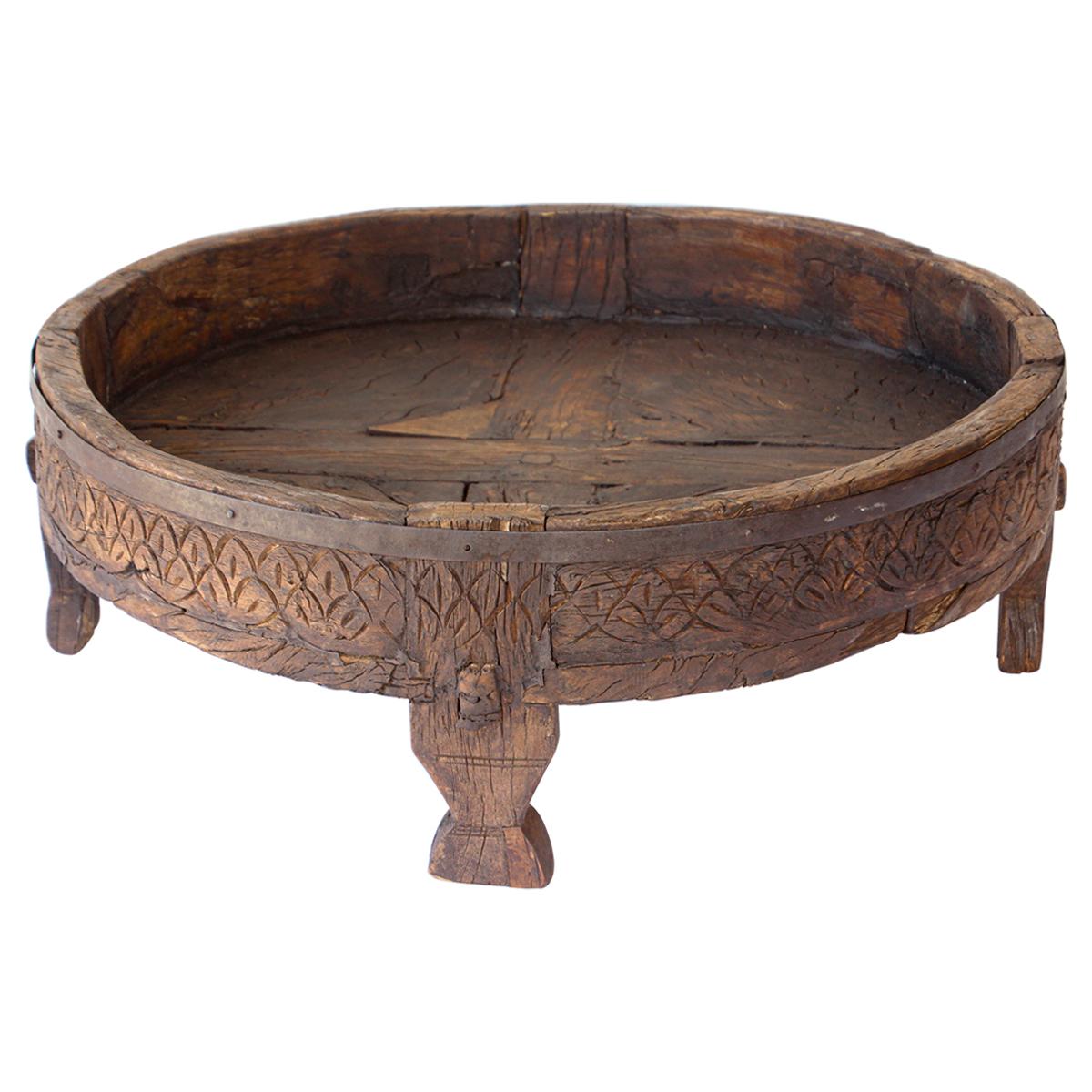 Antique Round Tribal Low Teak Table