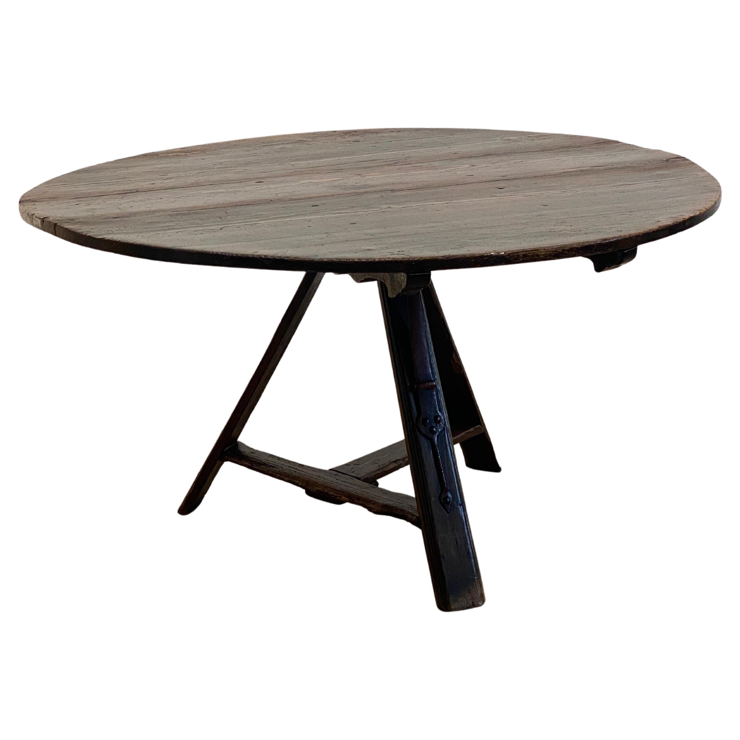 Antique round tripod Farmers Table For Sale