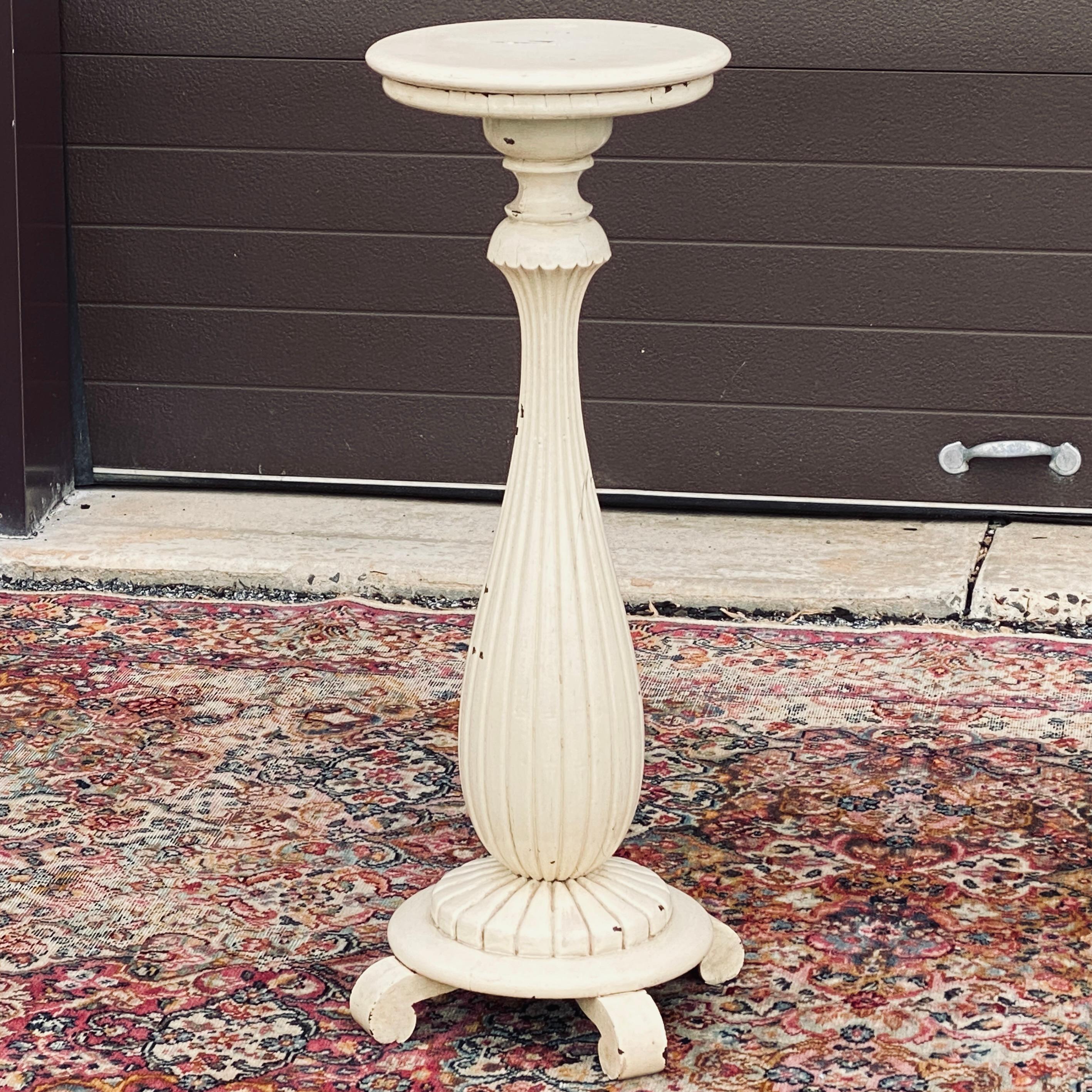 20th Century Antique Round Turned Oak Fluted Plant Stand Pedestal For Sale