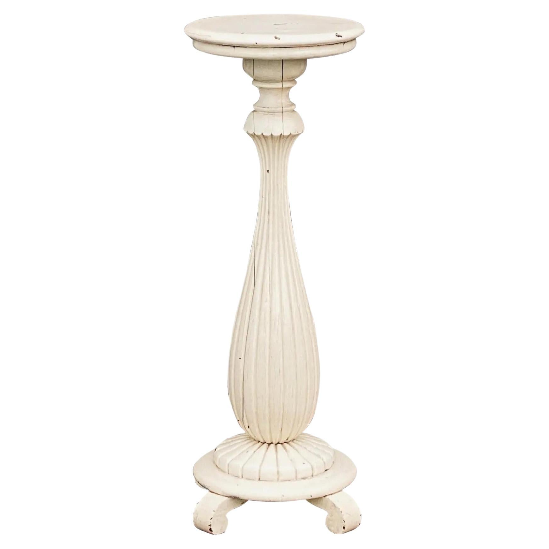 Antique Round Turned Oak Fluted Plant Stand Pedestal For Sale at