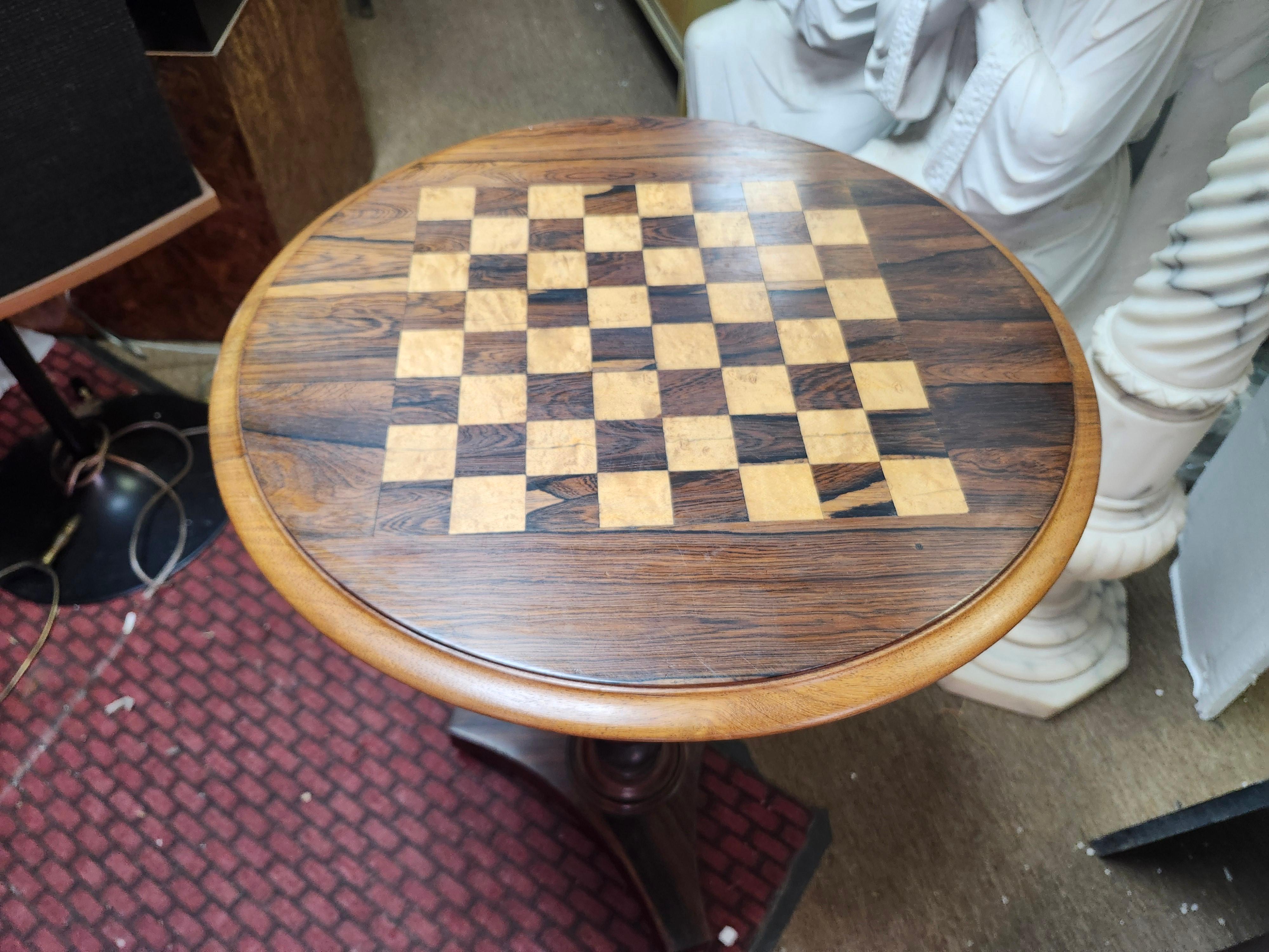 Antique Round With Barley Twist Column Rosewood Game Chess Table C1920 For Sale 2