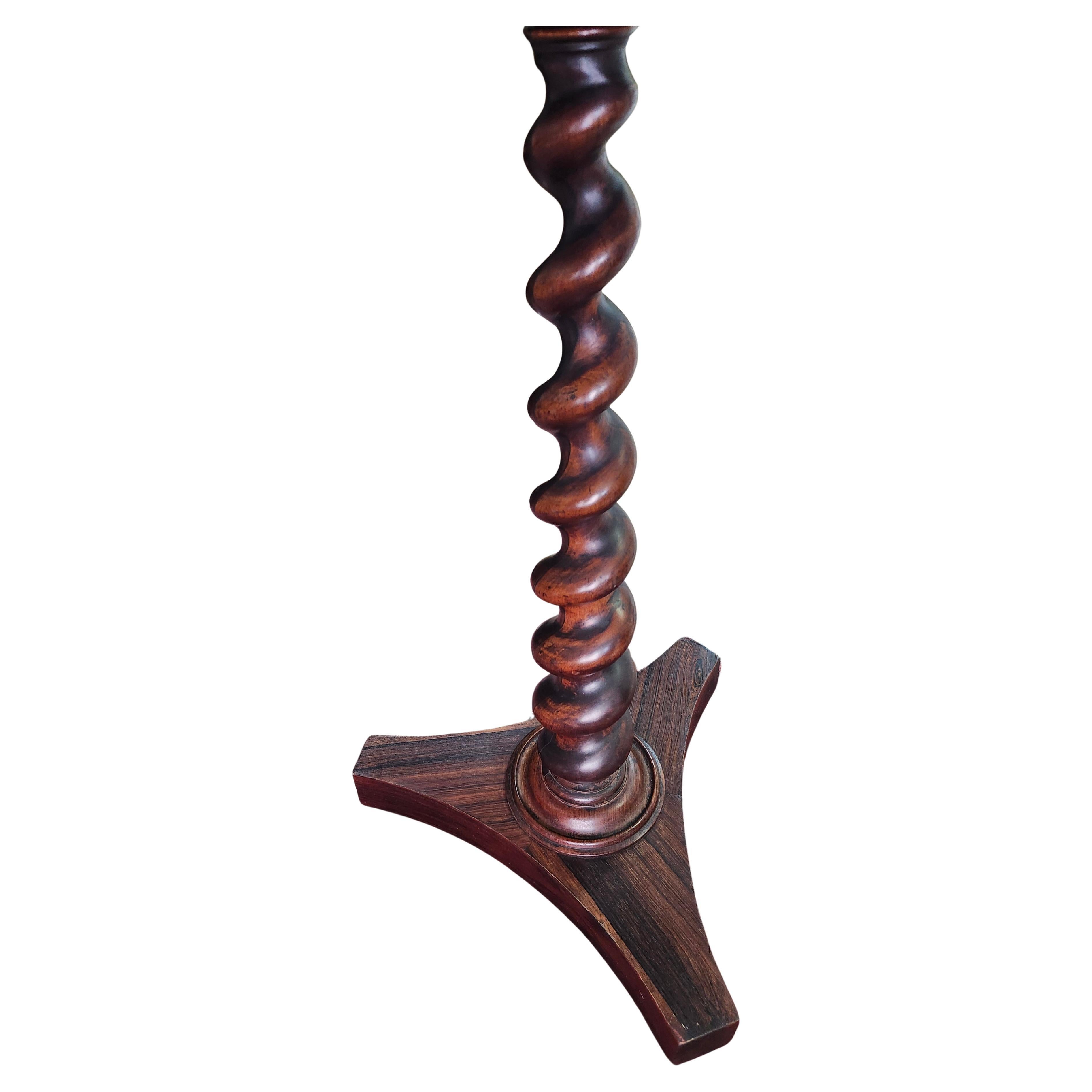 Hand-Crafted Antique Round With Barley Twist Column Rosewood Game Chess Table C1920 For Sale