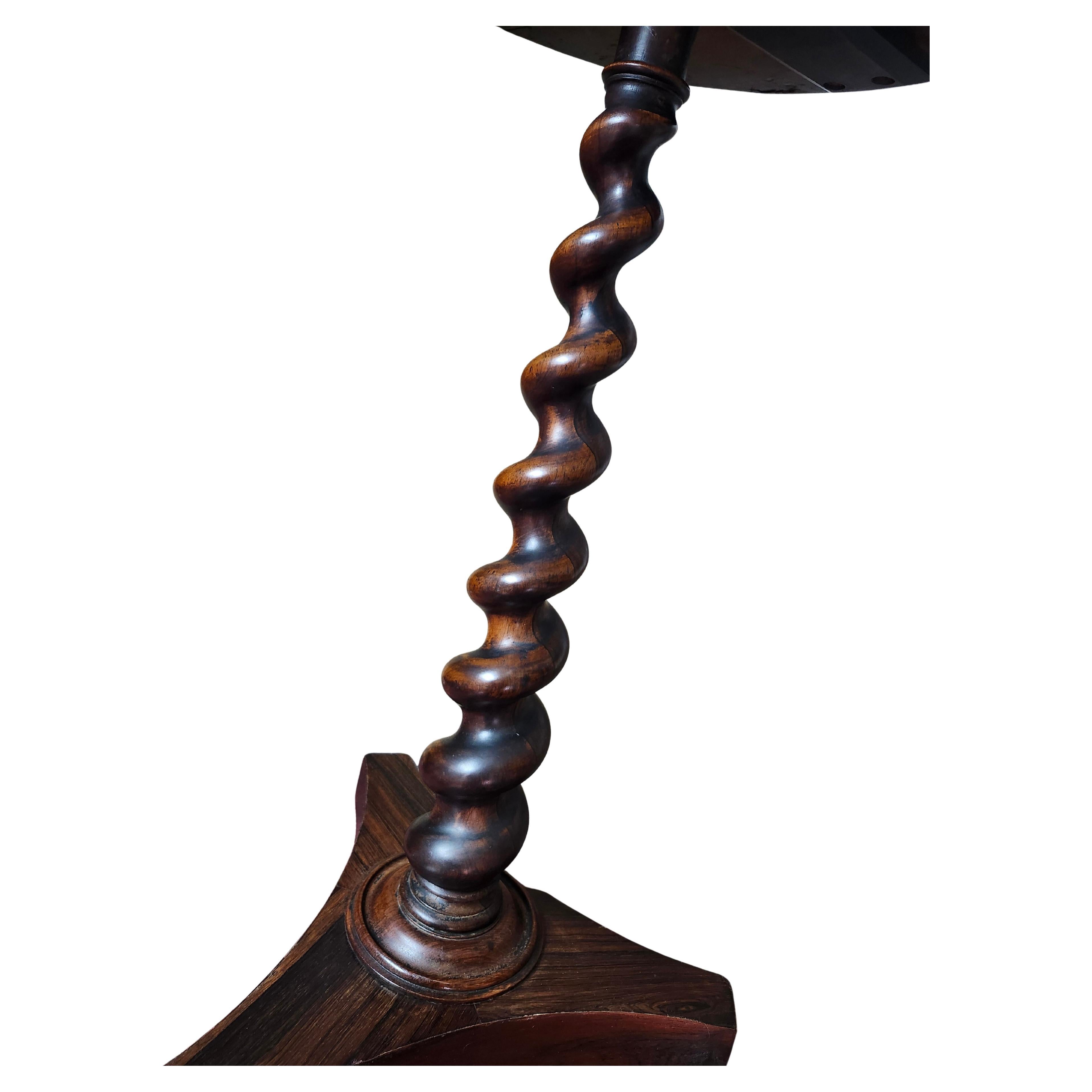 Antique Round With Barley Twist Column Rosewood Game Chess Table C1920 In Good Condition For Sale In Port Jervis, NY