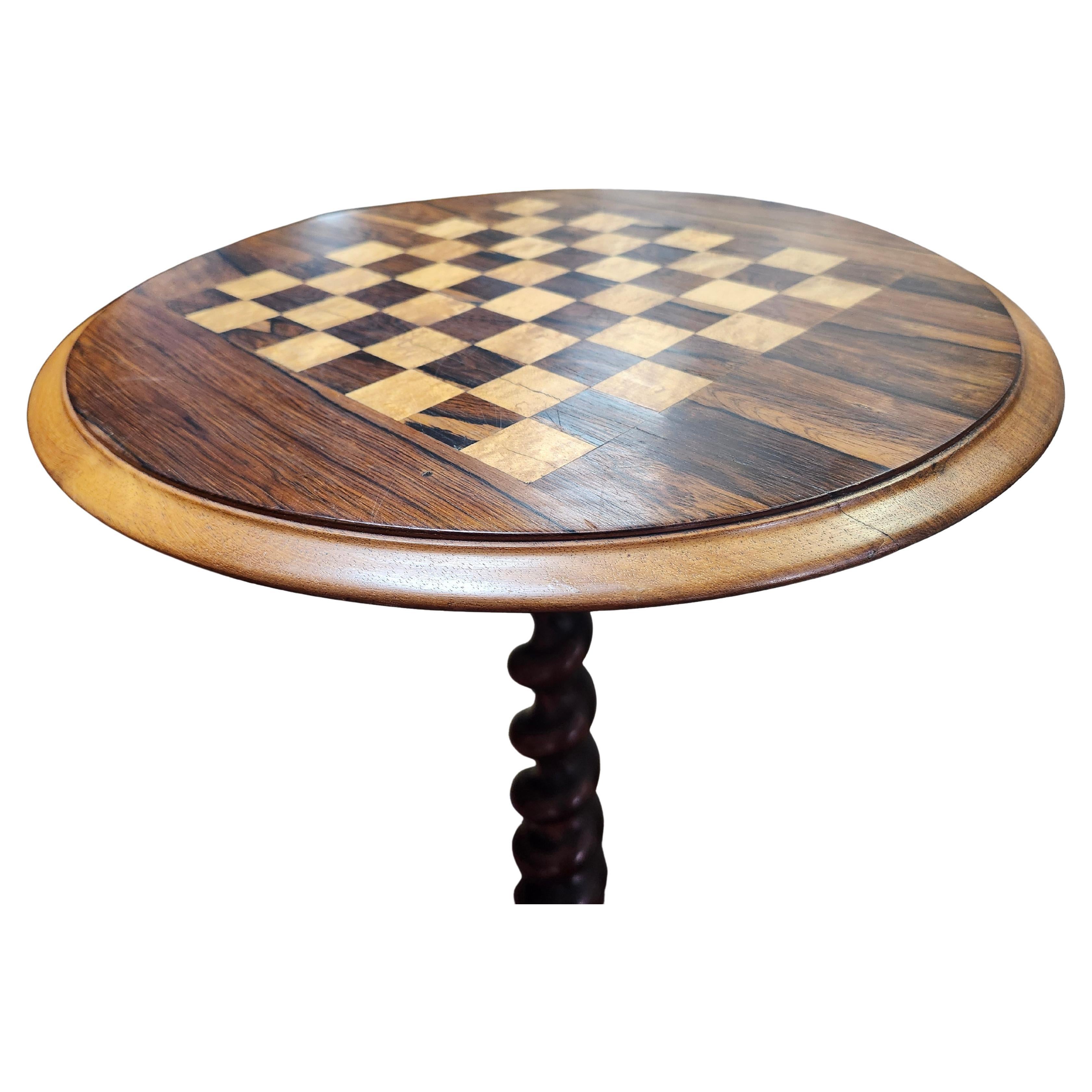 Early 20th Century Antique Round With Barley Twist Column Rosewood Game Chess Table C1920 For Sale