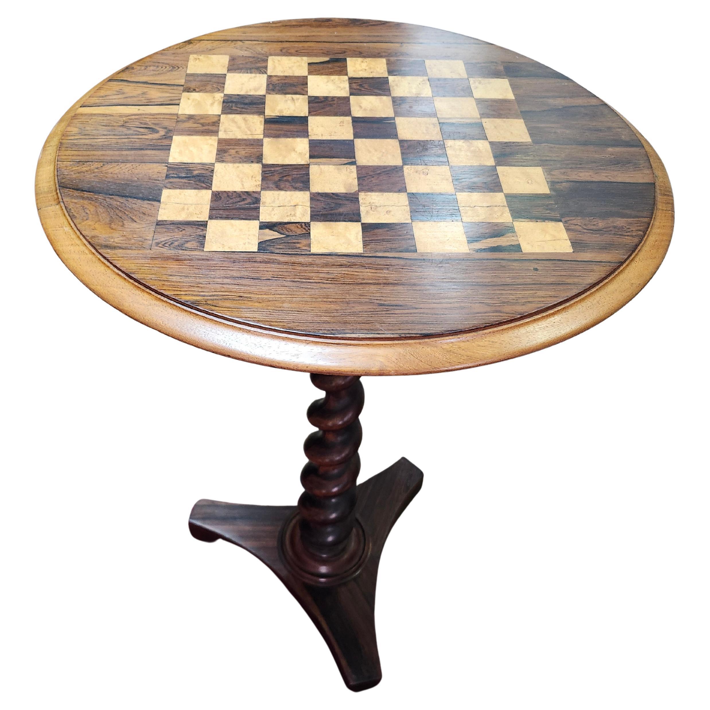 Maple Antique Round With Barley Twist Column Rosewood Game Chess Table C1920 For Sale