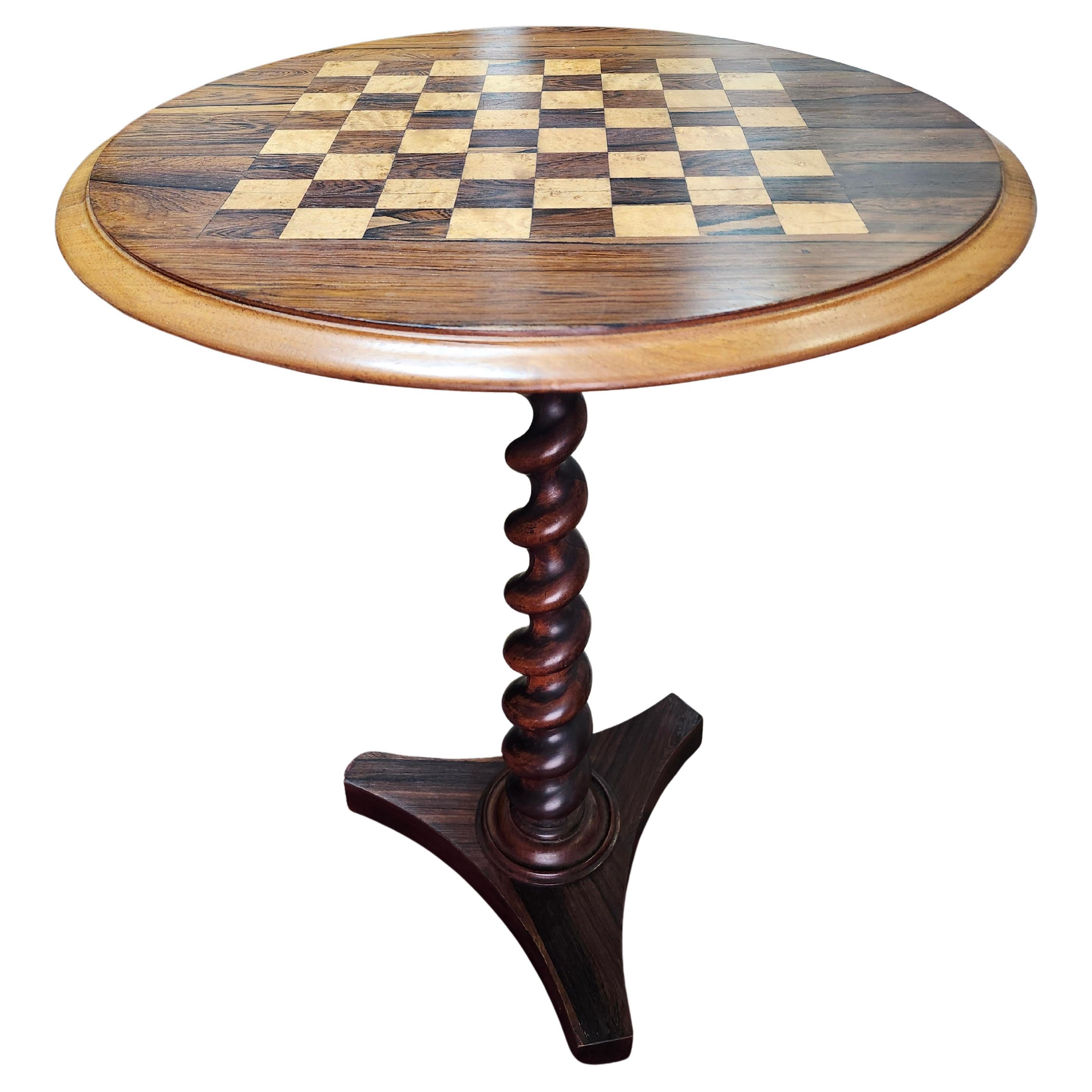Antique Round With Barley Twist Column Rosewood Game Chess Table C1920 For Sale