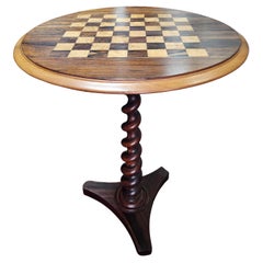 Antique Round With Barley Twist Column Rosewood Game Chess Table C1920