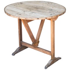 Antique Round Wood Folding Vineyard Table Found in France