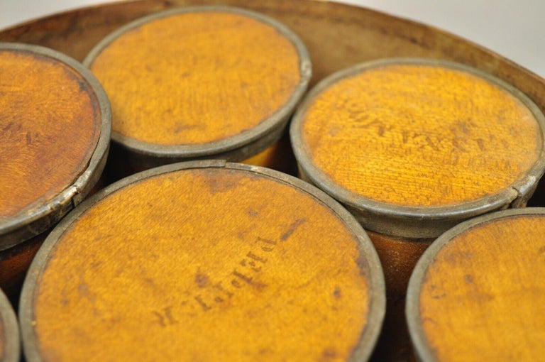 Antique Round Wooden Kitchen Pantry Shaker Spices Box Set Jars 3