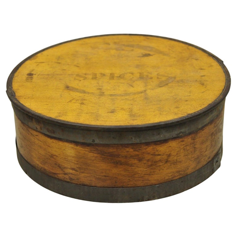 Antique Round Wooden Kitchen Pantry Shaker Spices Box Set Jars