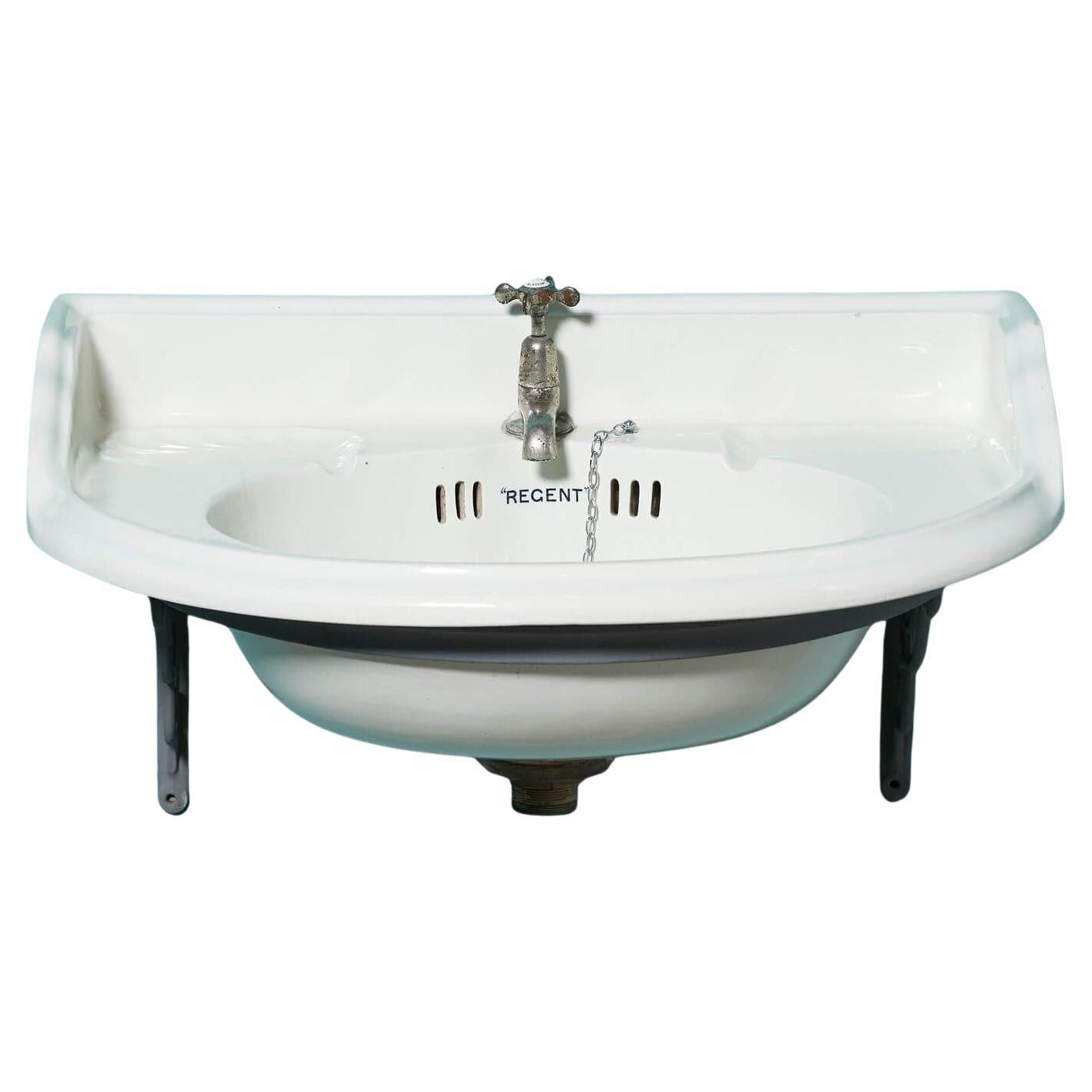 Antique Rounded Porcelain Sink with Bracket For Sale