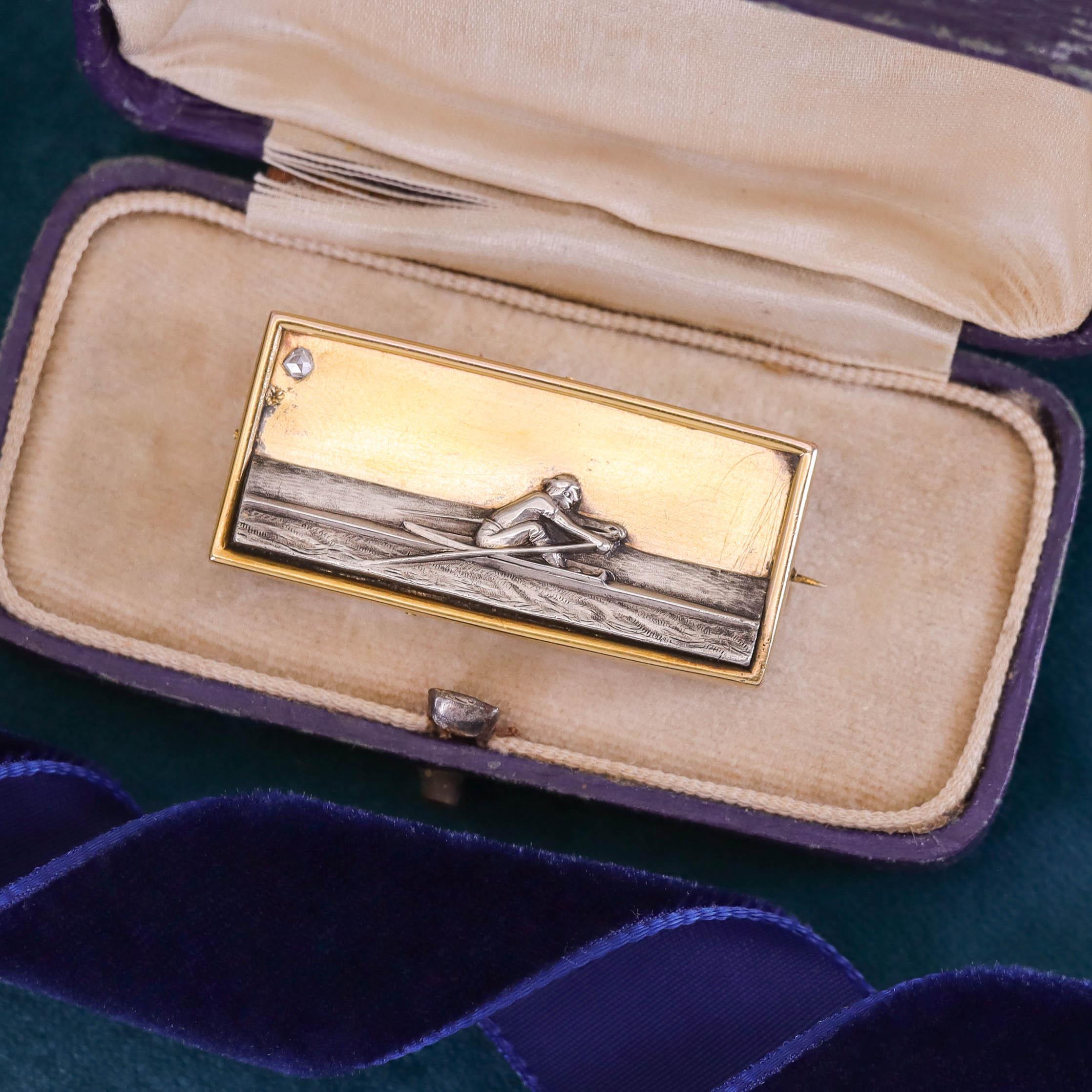 Broche antiguo de remo de oro de 14 quilates en Bastante bueno estado para la venta en Lewisburg, PA