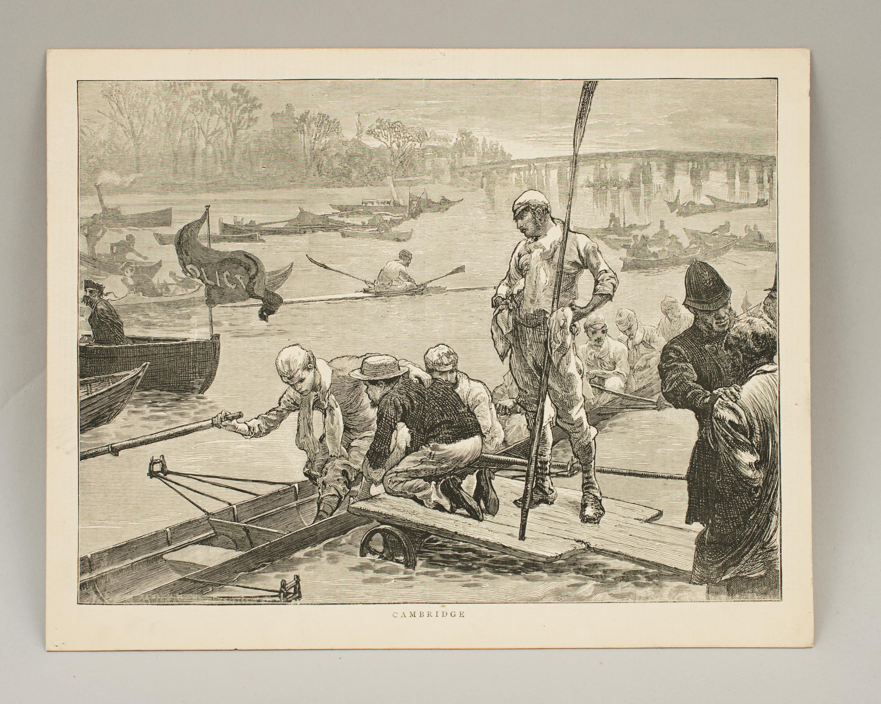 Paper Antique Rowing Print, Cambridge University For Sale