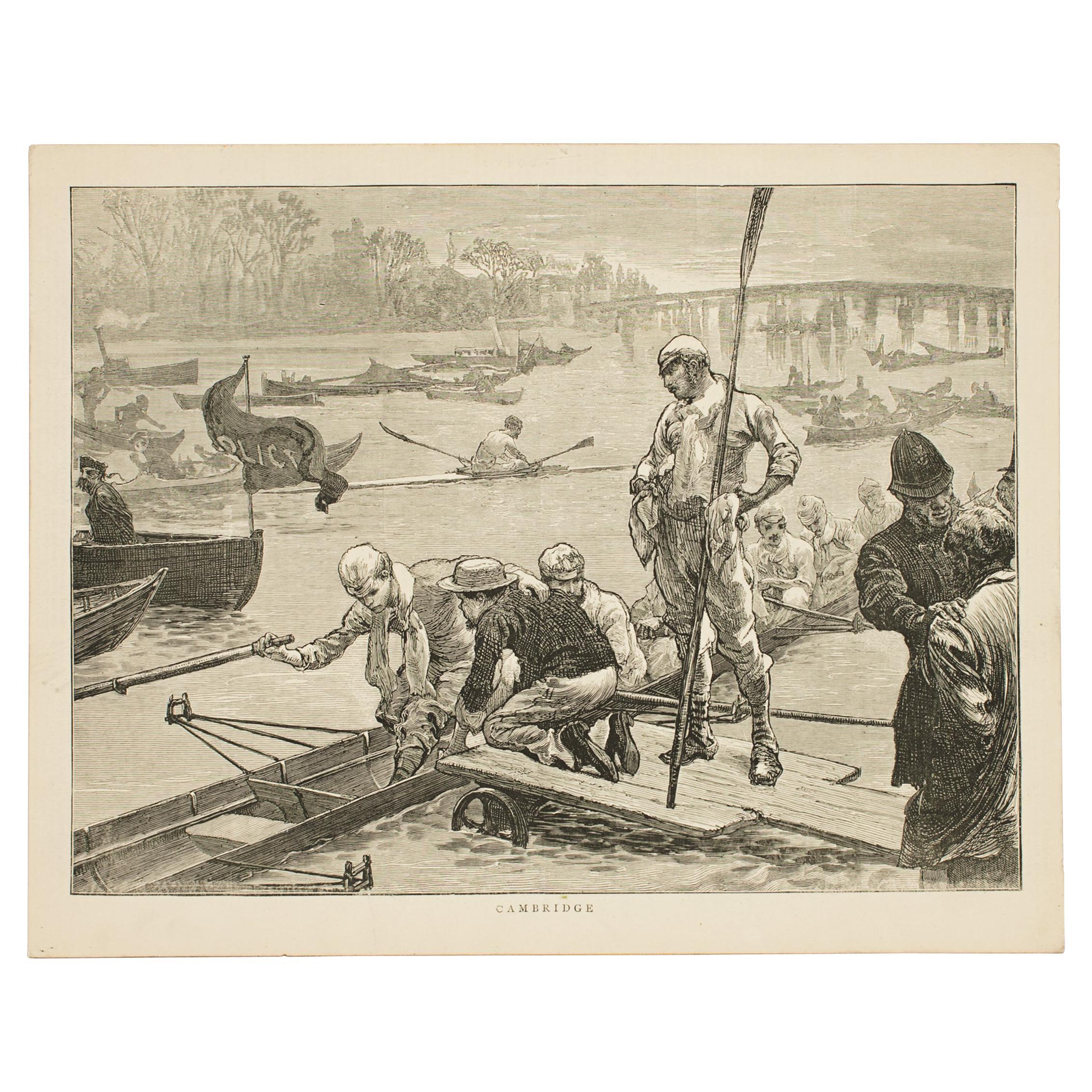 Antique Rowing Print, Cambridge University For Sale