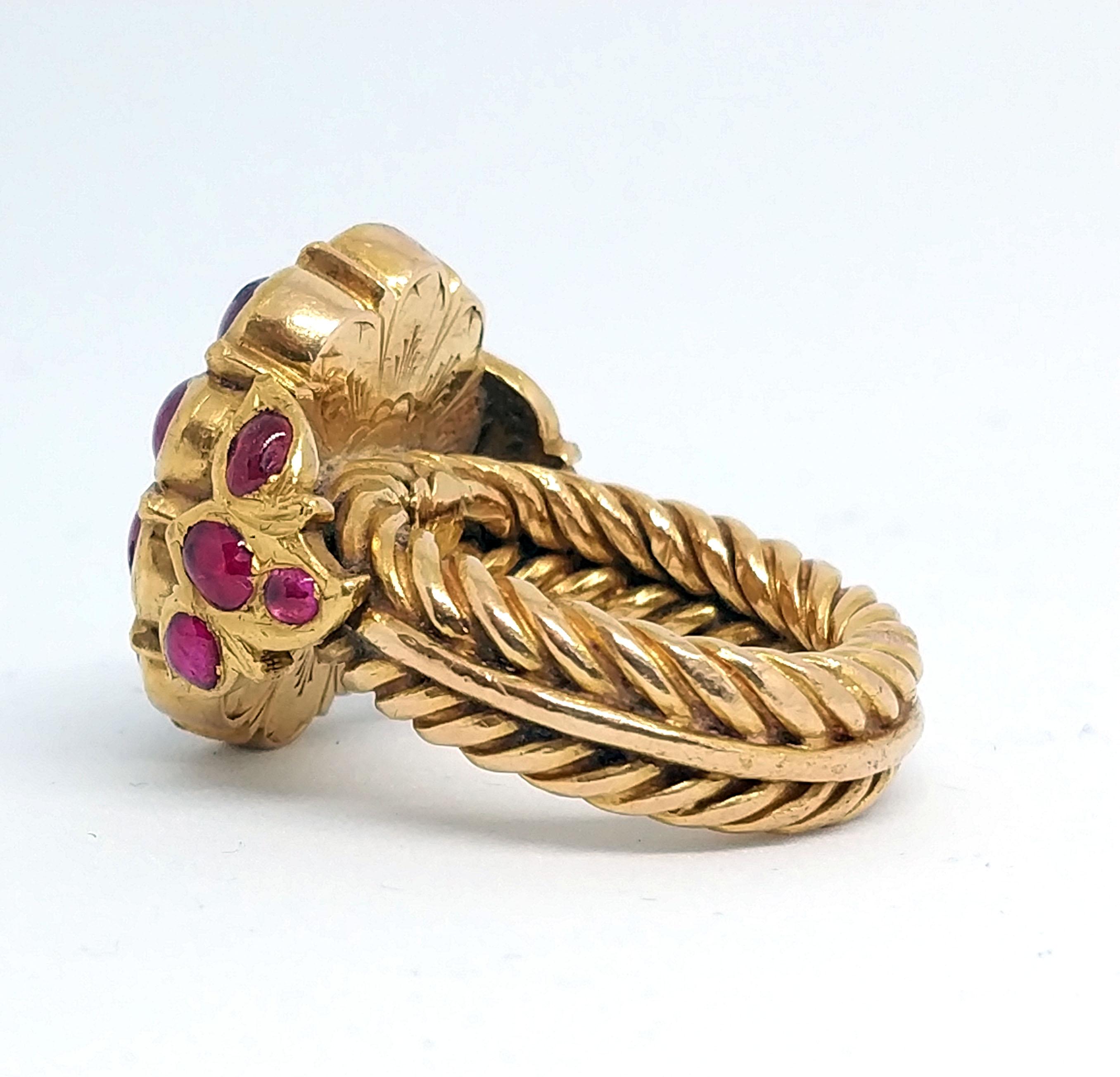 Antique Royal 5.5 carat Ruby and 3 carat Emerald Ring in 23 Carat Gold For Sale 11